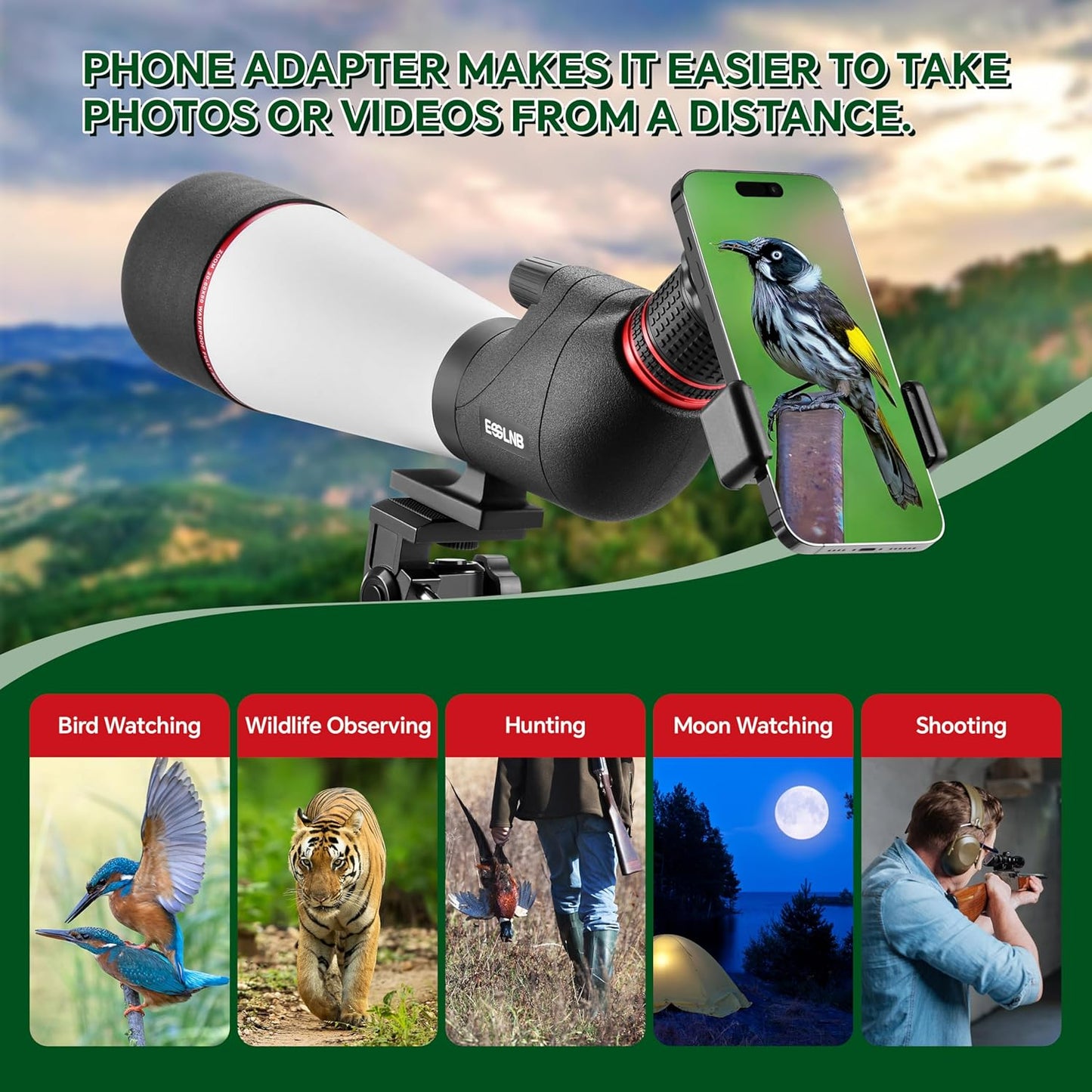 ESSLNB Spotting Scope with Tripod and Phone Adapter BAK4
