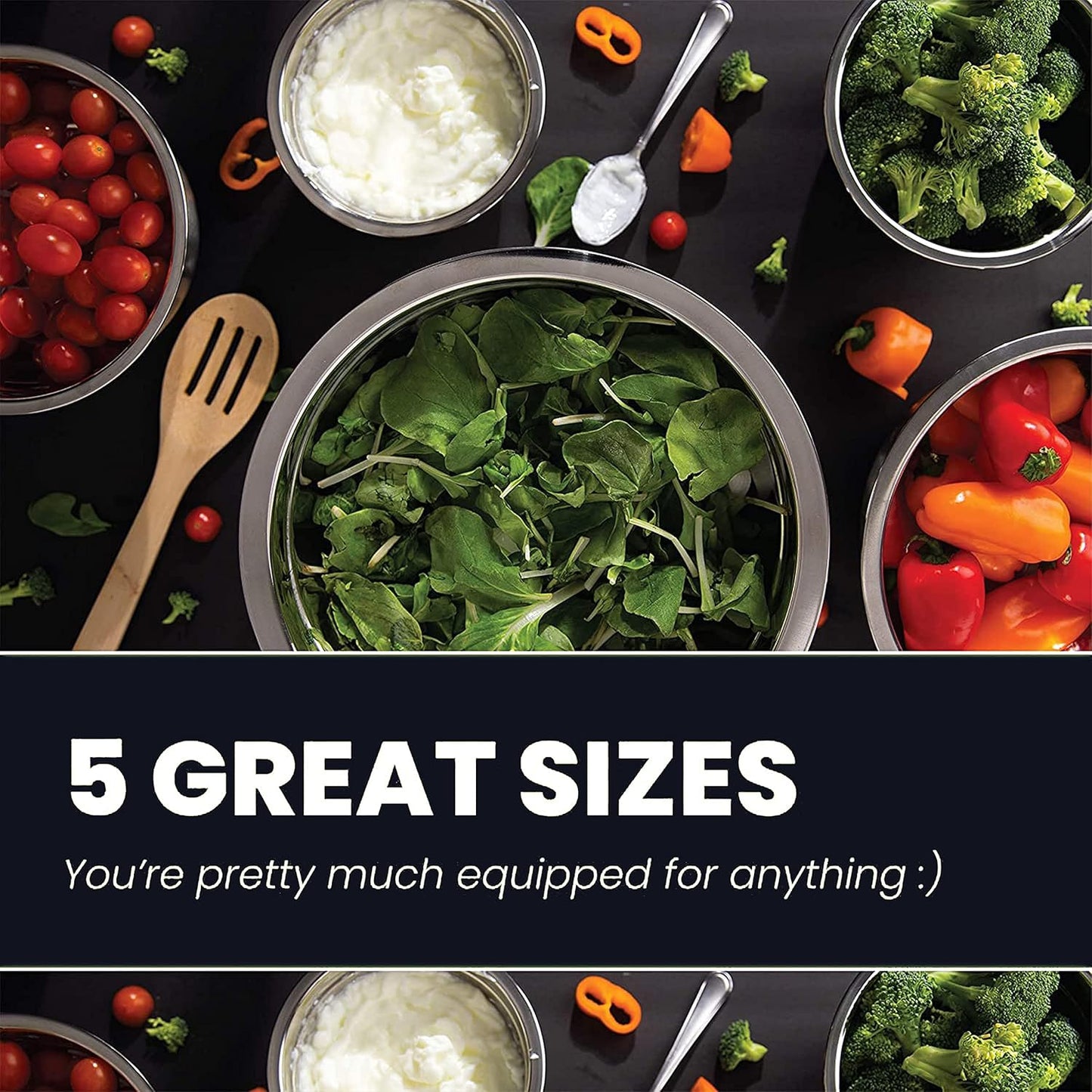 WHYSKO Meal Prep Stainless Steel Mixing Bowl (5-Piece Set) Home, Refrigerator, and Kitchen Food Storage Organizers | Ecofriendly, Heavy Duty, No Lids