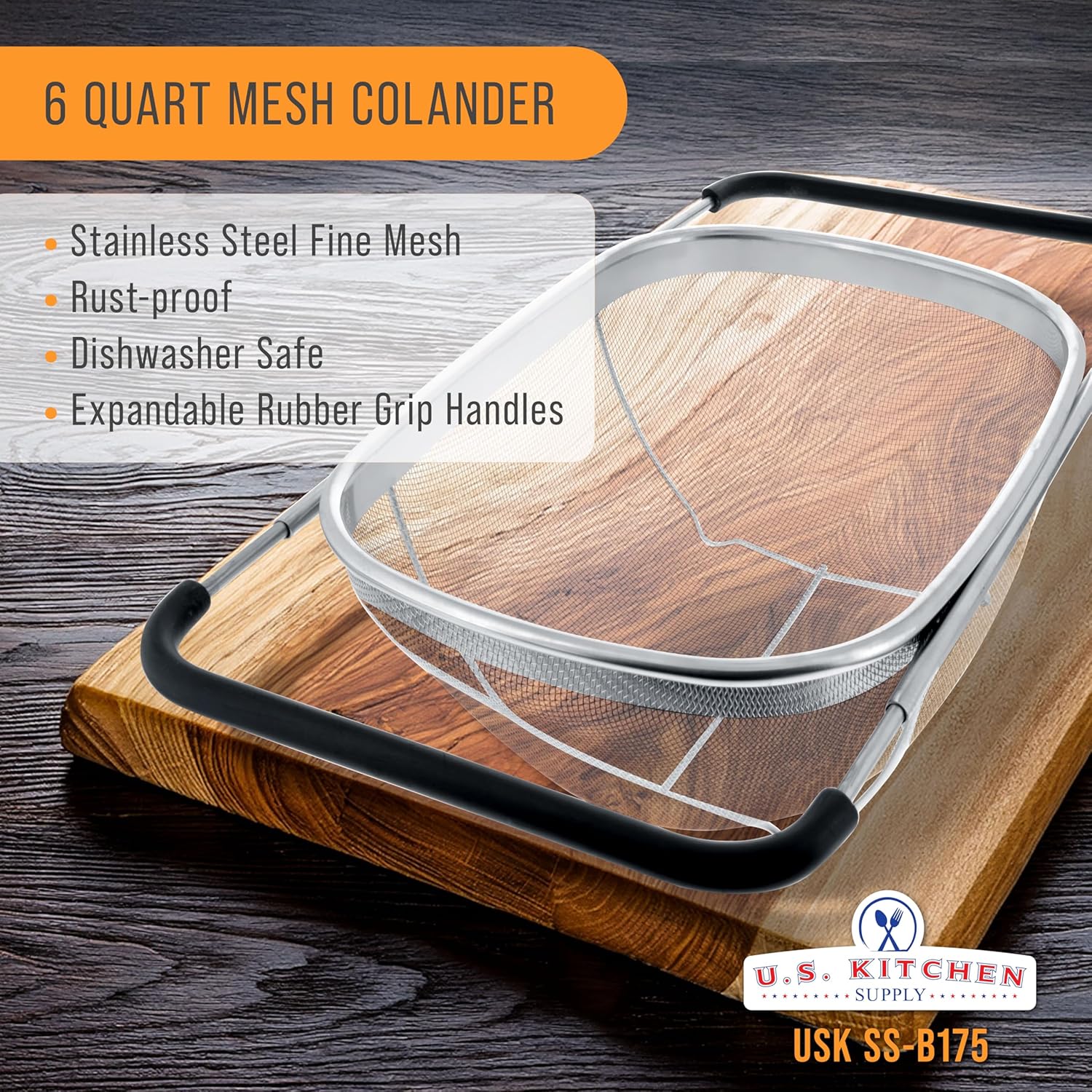 U.S. Kitchen Supply Stainless Steel Colander Strainer - 6-Quart Collap