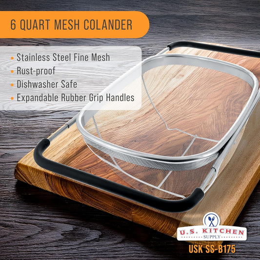 U.S. Kitchen Supply Stainless Steel Colander Strainer - 6-Quart Collap