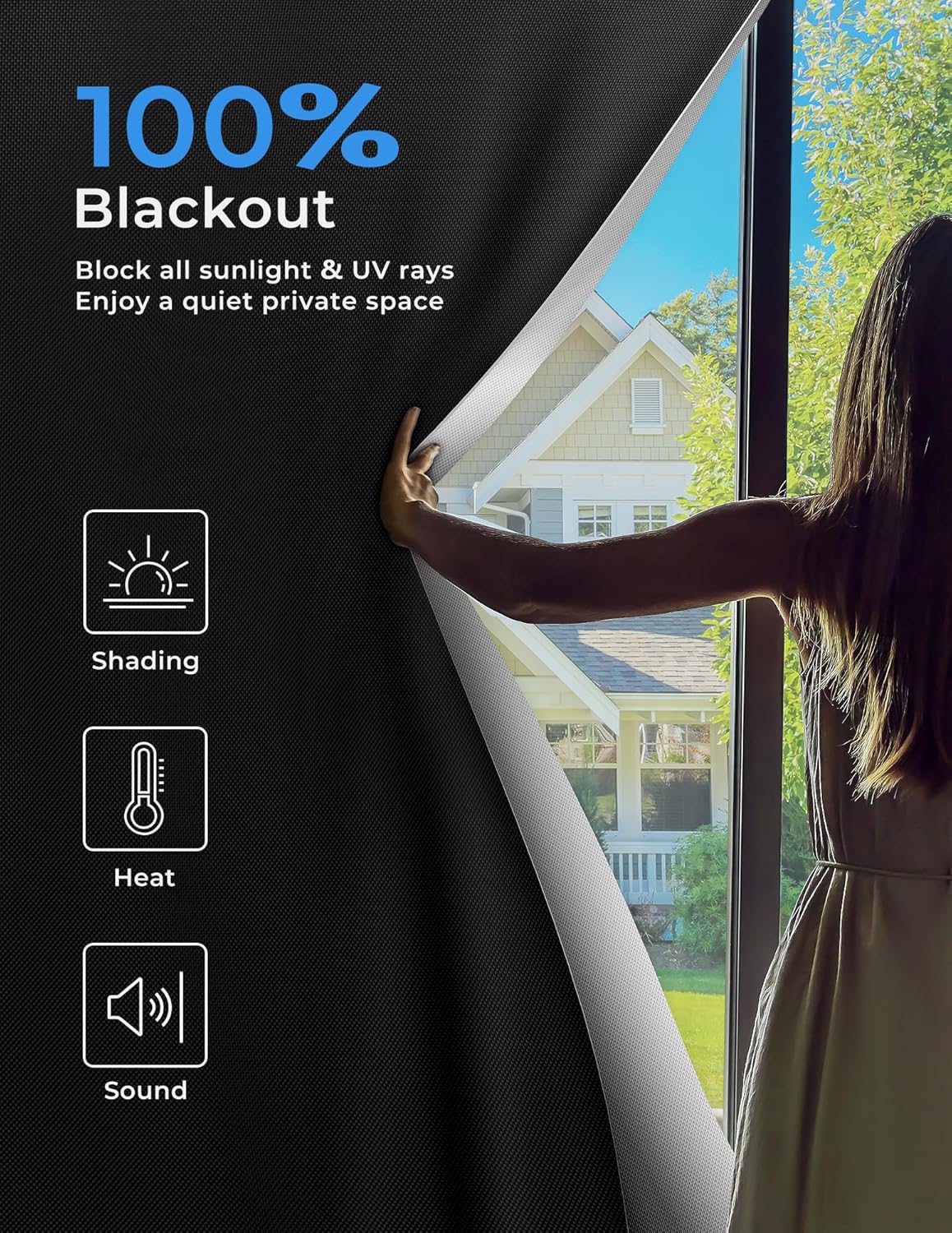 Sumobaby 50"x59" Portable Blackout Curtains, Blinds for Windows with Hook & Loop Tapes, 100% Blackout Window Shades, Curtains Easy to Cut Fit for Bedroom, Baby Room and TV Room (Black)
