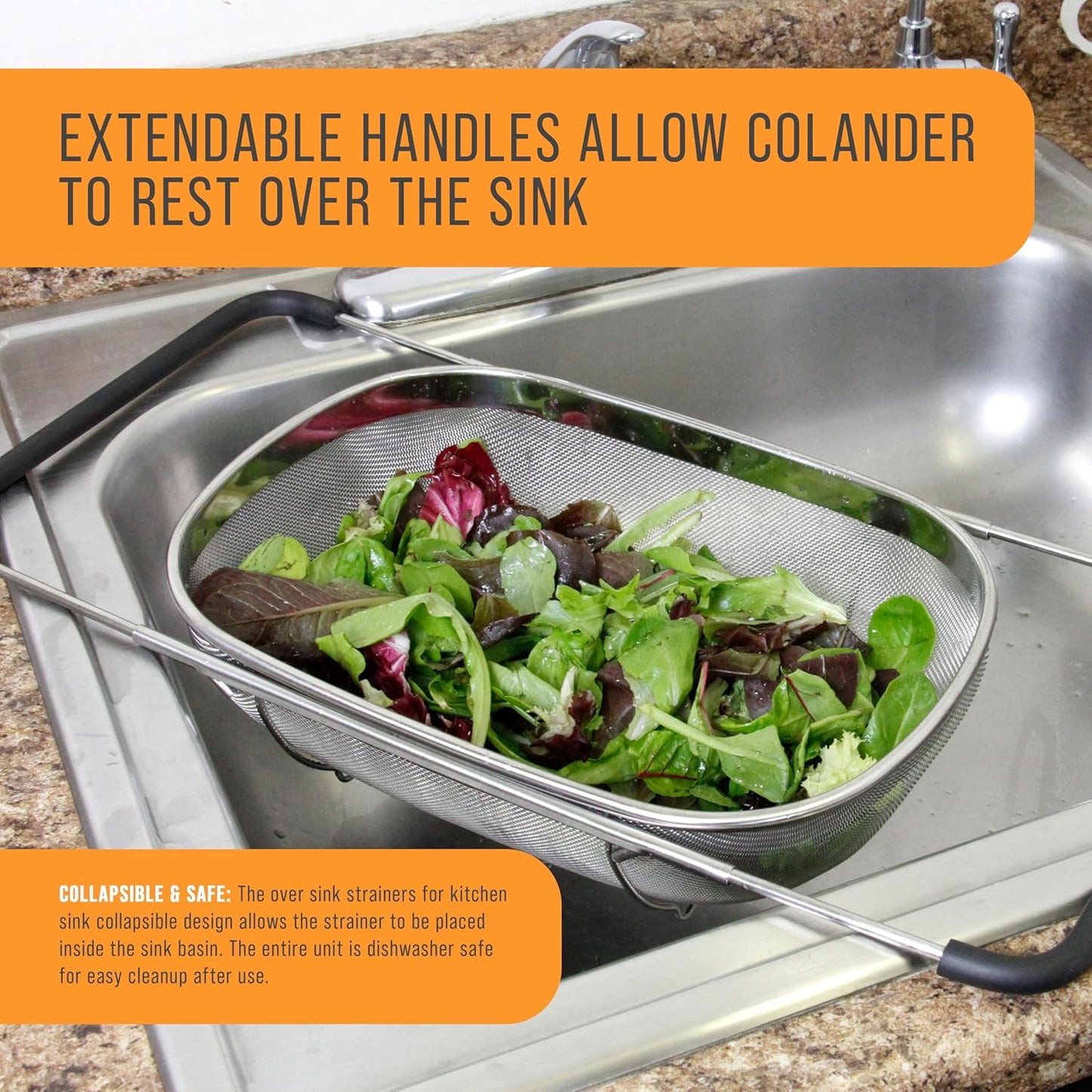 U.S. Kitchen Supply Stainless Steel Colander Strainer - 6-Quart Collap