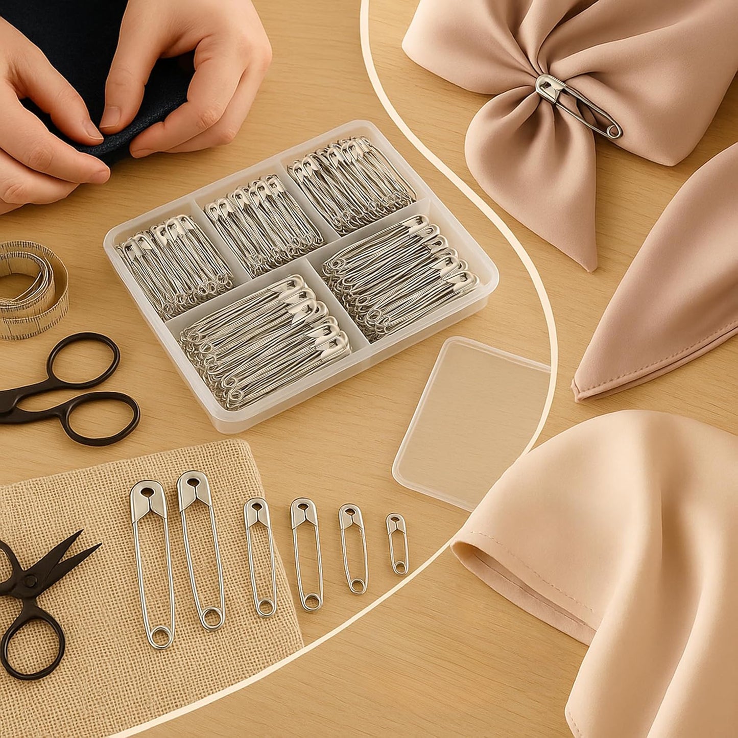 Mr. Pen 300 Pack Safety Pins, Assorted 5 Different Sized, Nickel Plated Steel, Rust Resistant, Small & Large Sizes, Bulk, for Clothes, Crafts, Pinning, Sewing, Art