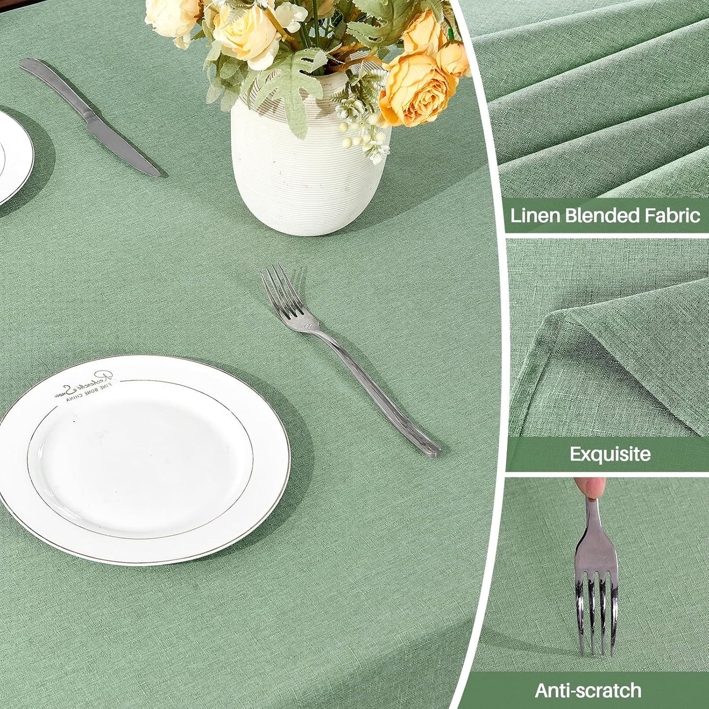 IVAPUPU Textured Linen Table Cloth for Rectangle Tables - Sage Green Tablecloths Rectangular Waterproof Wrinkle Free Wipeable Dining Table Cover for Spring Easter Decor Wedding Birthday, 52 x 70 Inch