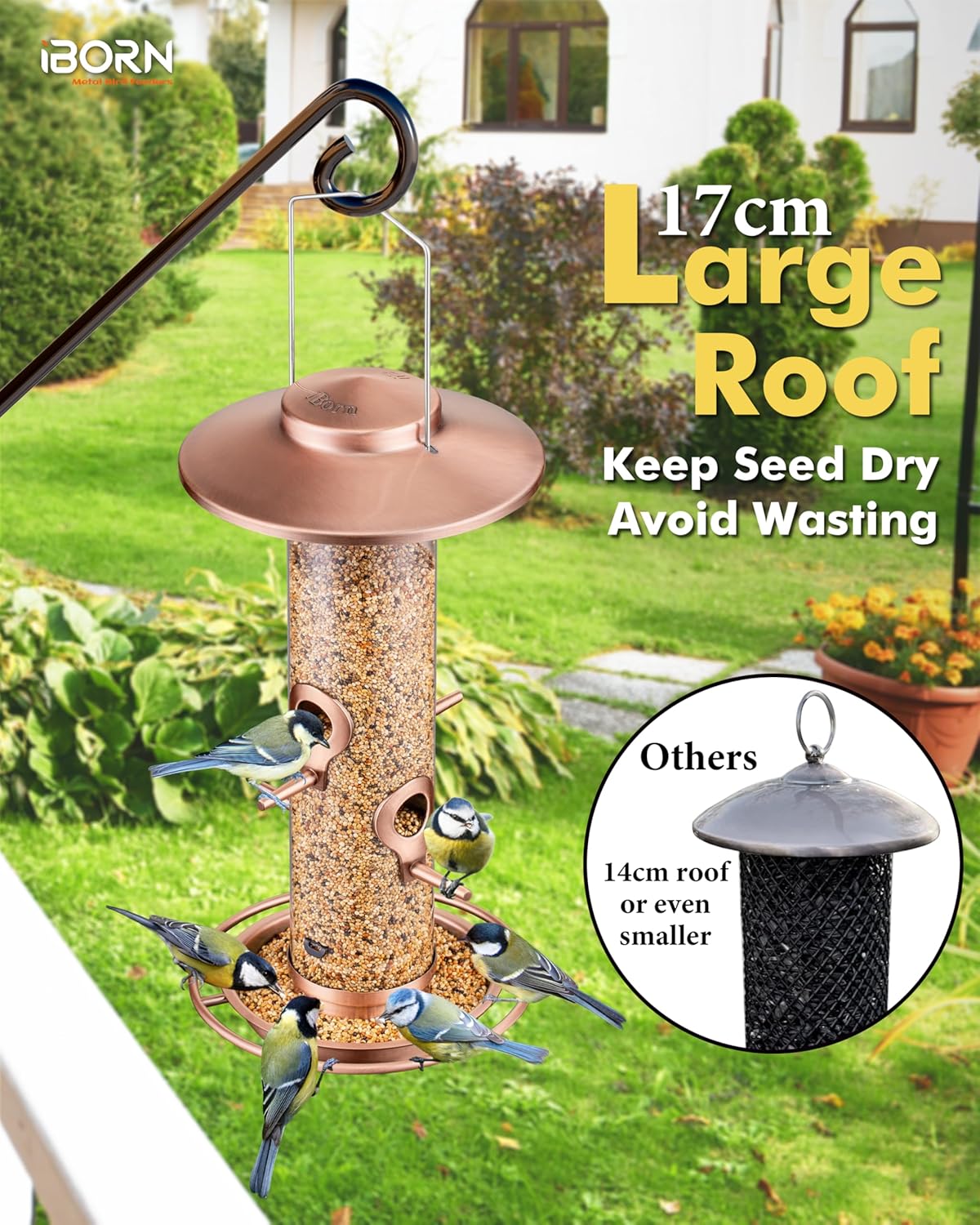 iBorn Bird Feeders for Outdoors, 2LB Metal Bird Feeders 17cm Large Roo