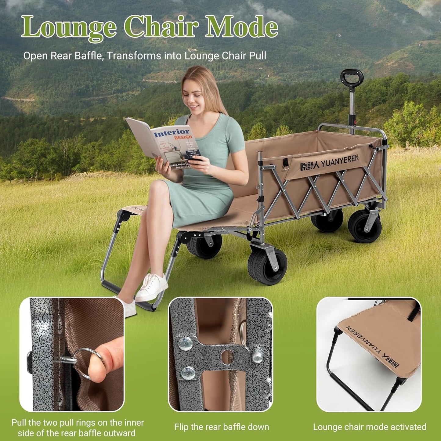 Large Capacity Collapsible Wagon with Opened Tailgate, 500lbs Pulled a
