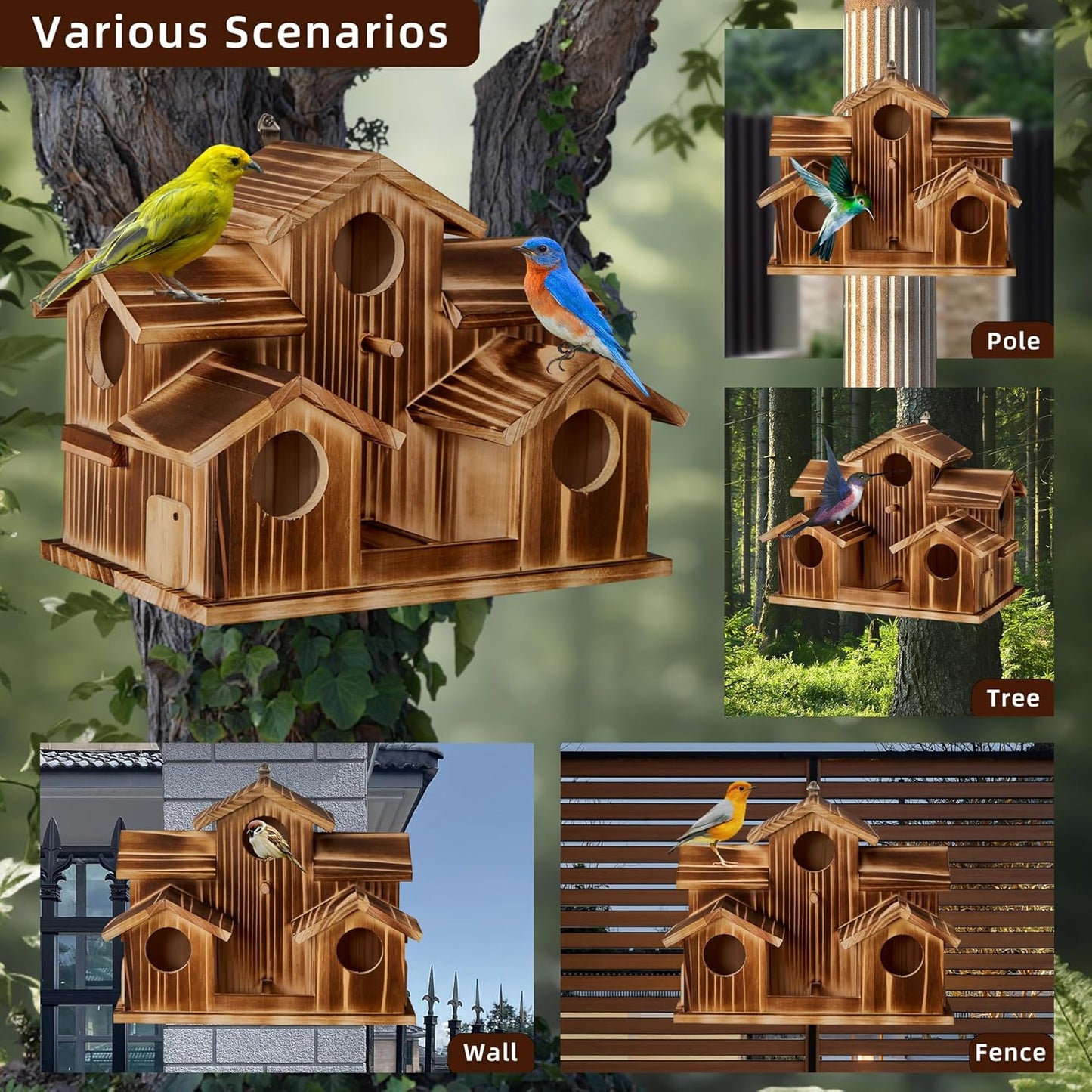 Bird House for Outside 5 Hole Bird Houses Room for 5 Bird Families Lar