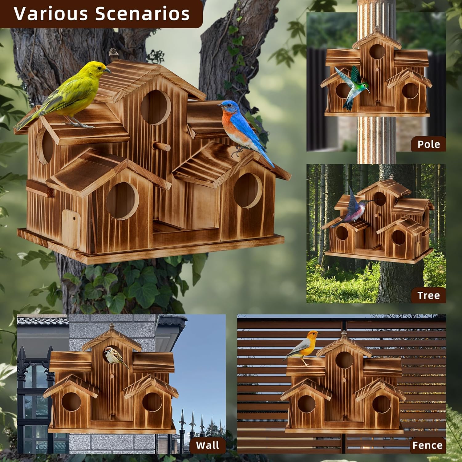 Bird House for Outside 5 Hole Bird Houses Room for 5 Bird Families Lar