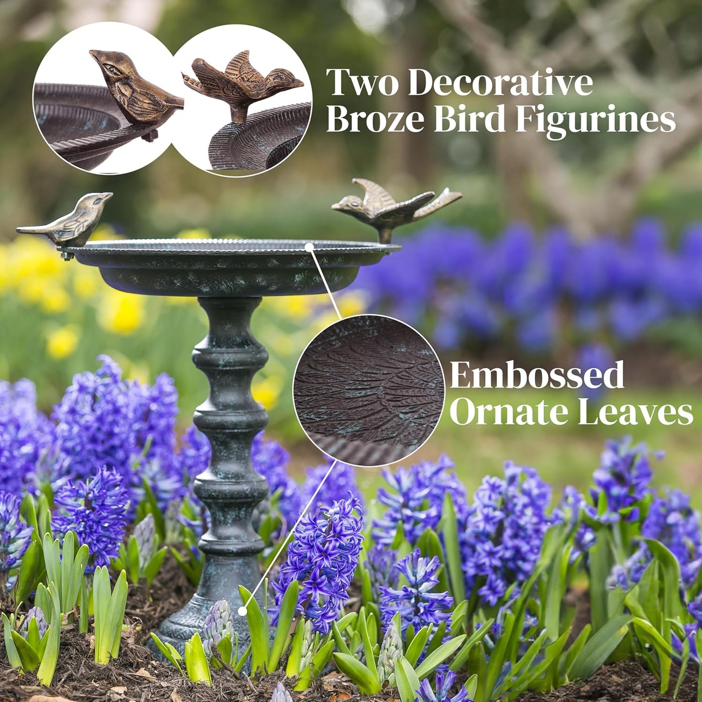 Evergreen Garden Hummingbird Bird Baths for Outdoors Heavy Duty | Metal Bird Bath Bowl with Stand | Ground Standing Bird Bath and Feeder for Garden Yard Deck