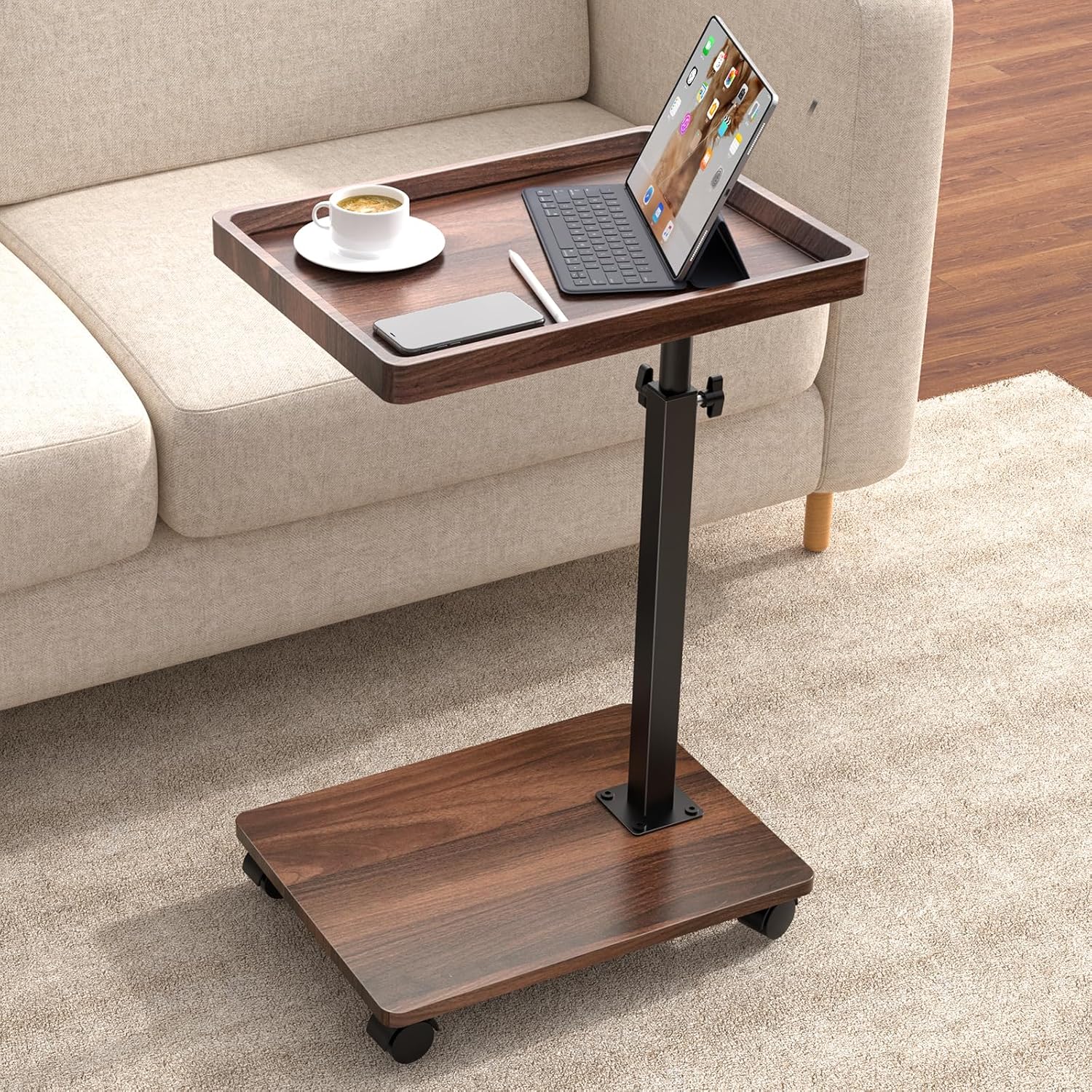 C Table End Table Adjustable Height, 360°Swivel TV Tray Table for Smal