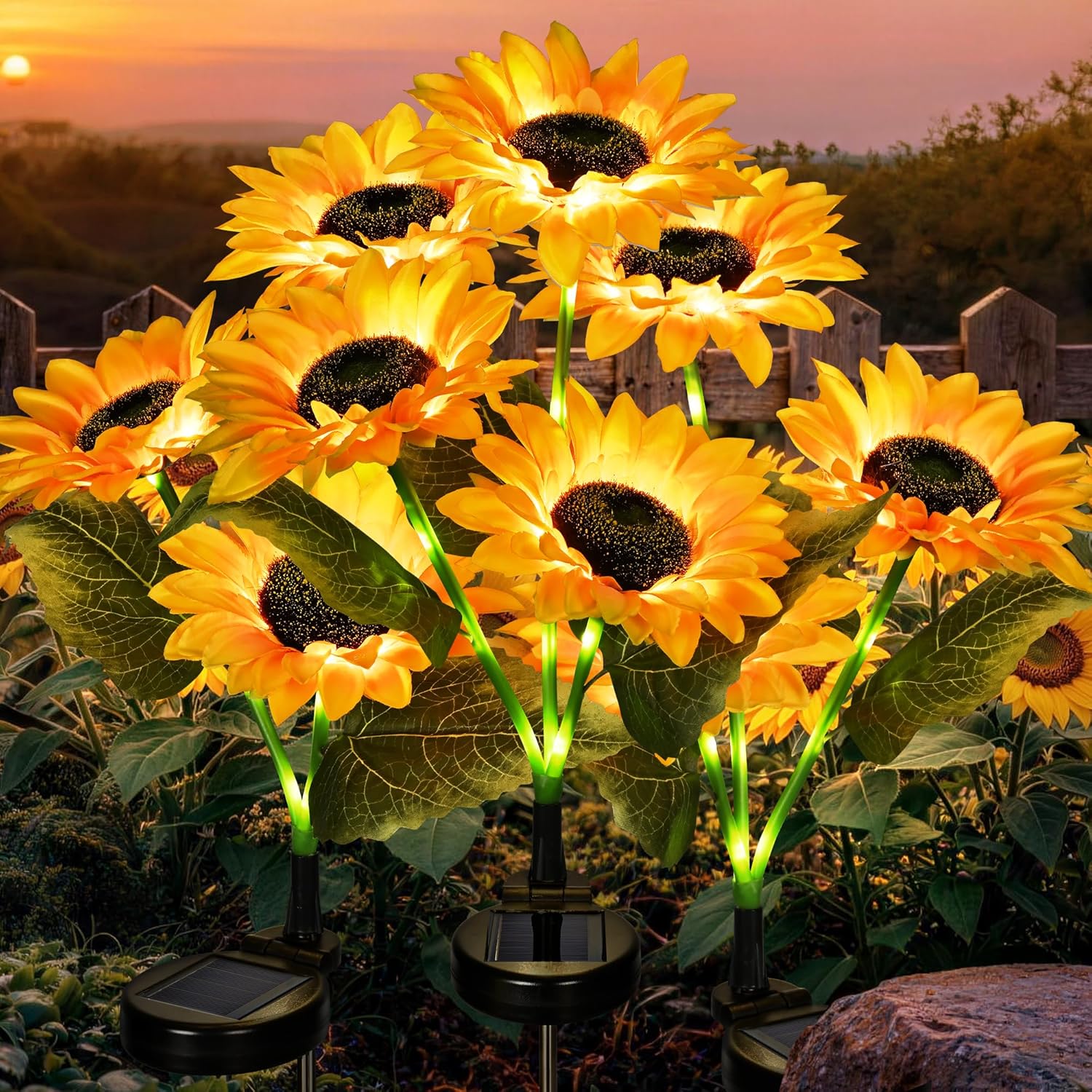 GIGALUMI Solar Garden Lights Artificial Flowers, LED Garden Decor Care