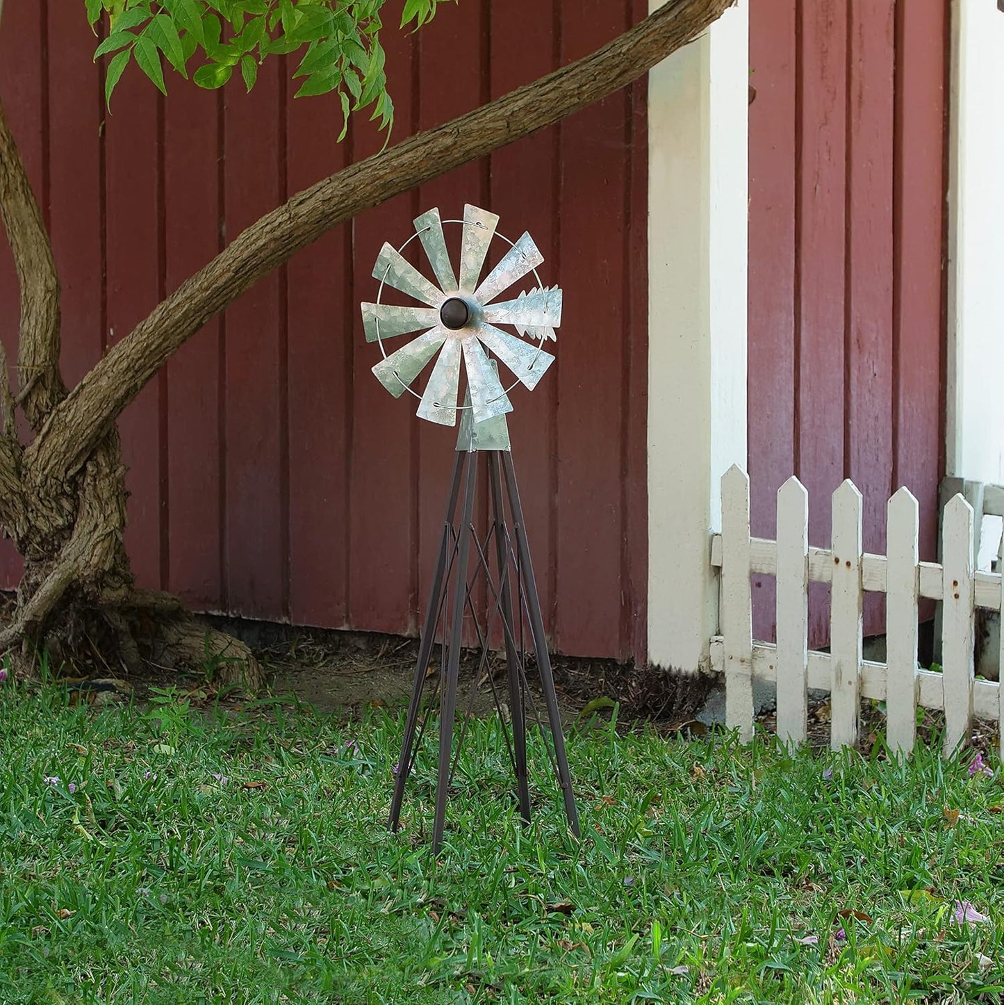 Alpine Corporation 24" Tall Outdoor Metal Wind Spinners, Kinetic Rustic Garden Decor, Bronze and Silver
