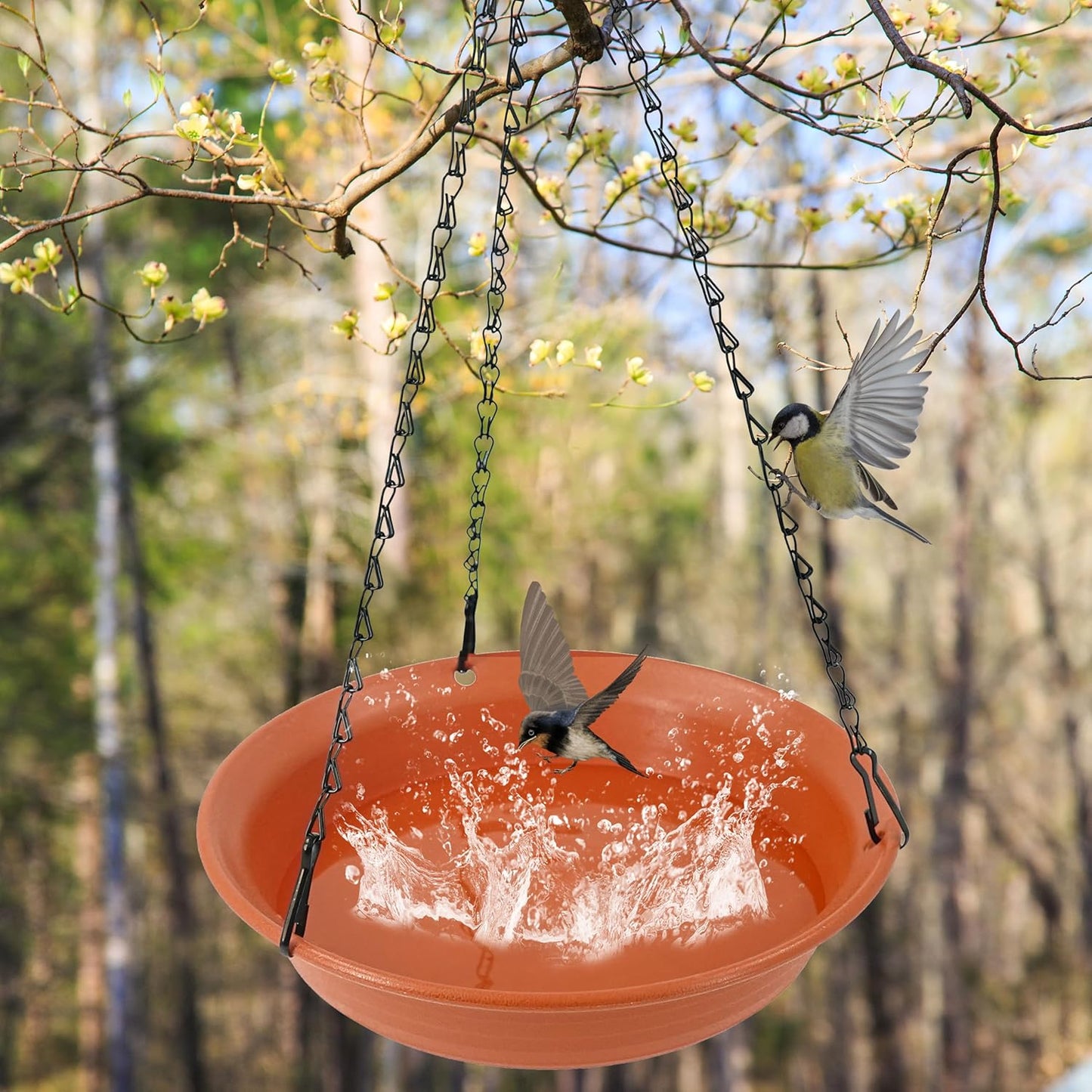 Hanging Bird Bath for Outside, Hanging Bird Water Feeder for Outdoor, Birdbath Bowl, Birdbaths for Outdoors Balcony Window Backyard Garden, Small Large Wild Birdfeeder Tray (12", Terracotta)