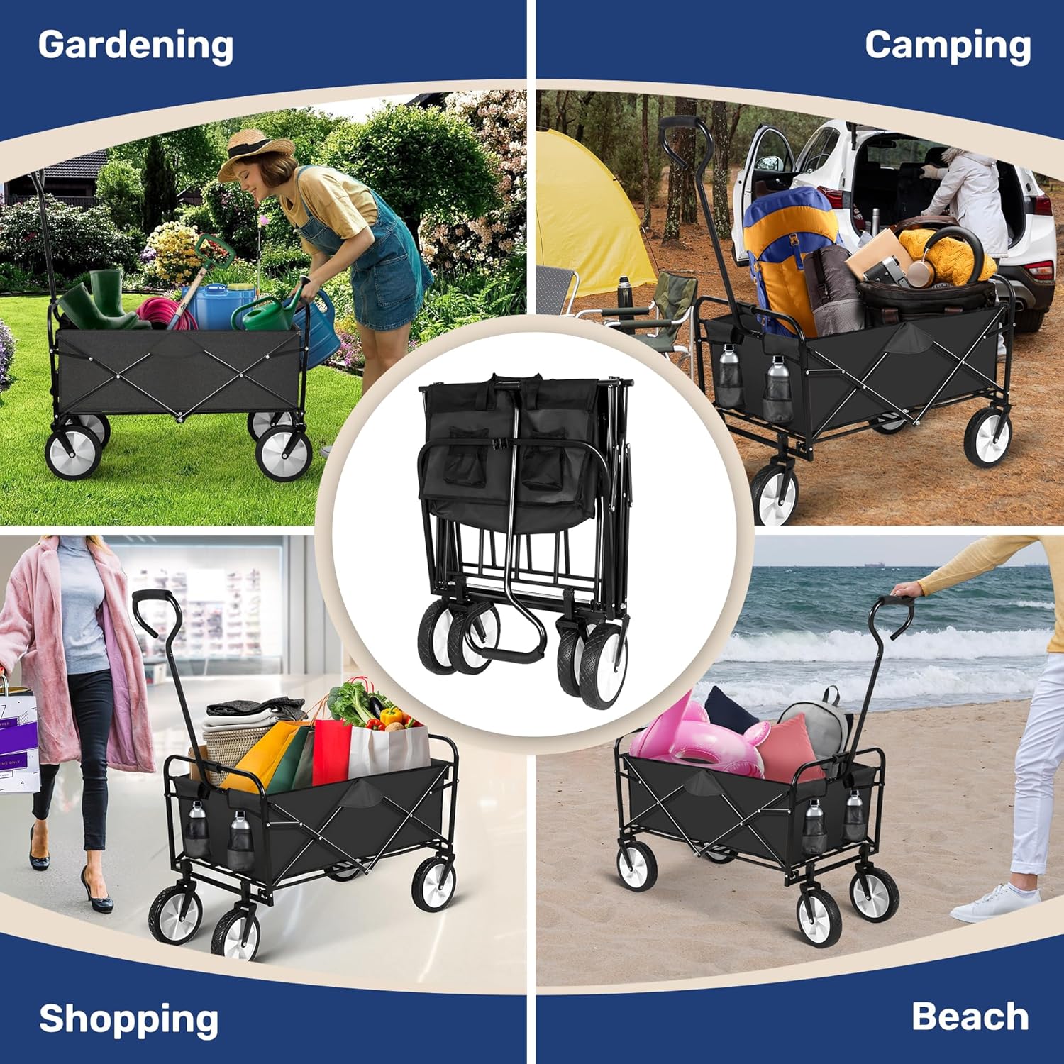 YSSOA Rolling Folding & Rolling Collapsible Garden Cart, Outdoor Campi
