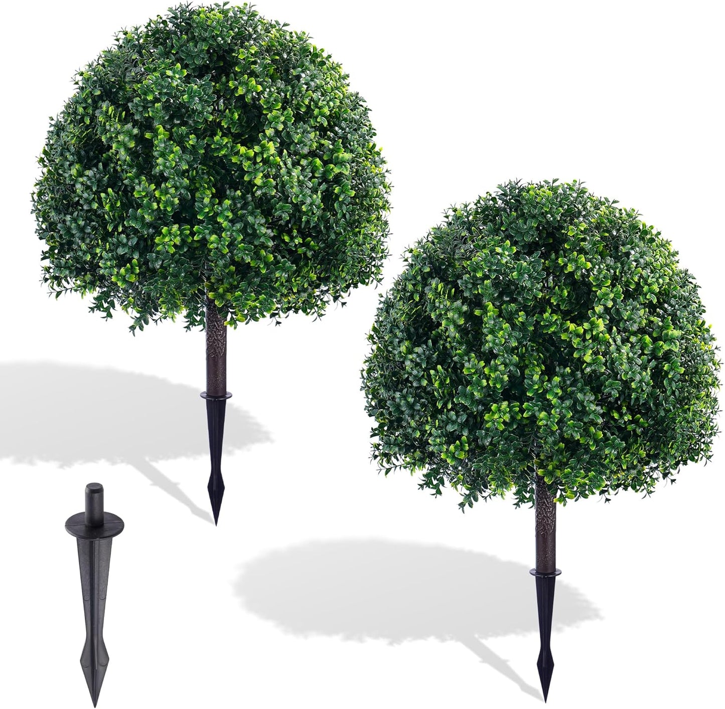 28 Inch Artificial Boxwood Trees, 2 Sets Faux Boxwood Topiary with Spikes, Pot Filler Fake Shrubs Plants for Outdoor Planters, Round Topiary Bush Balls Front Porch Home Garden Spring Decor