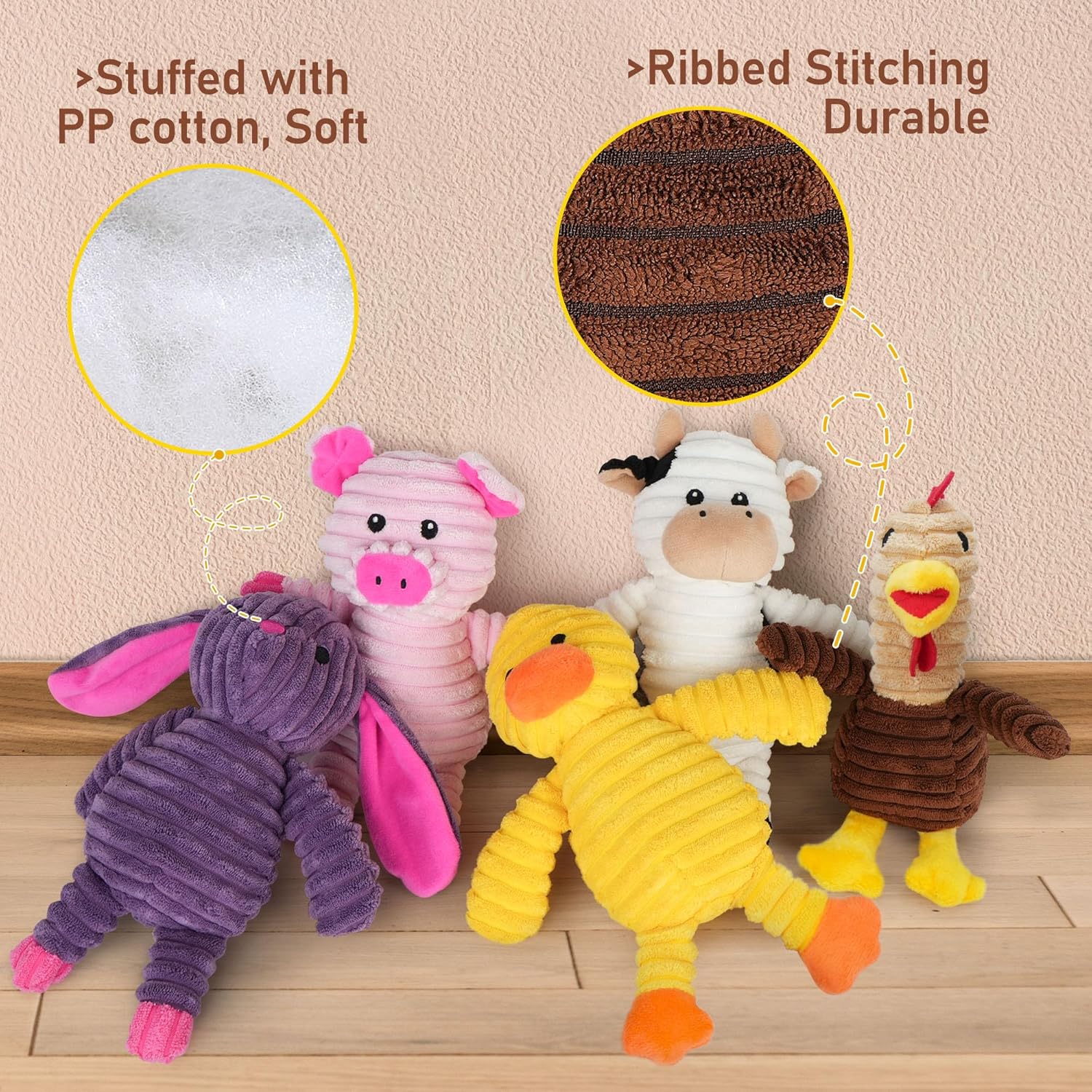 Prime Pets Dog Toys, 5 Pack, Plush Dog Squeaky Toys, Assortment Value 