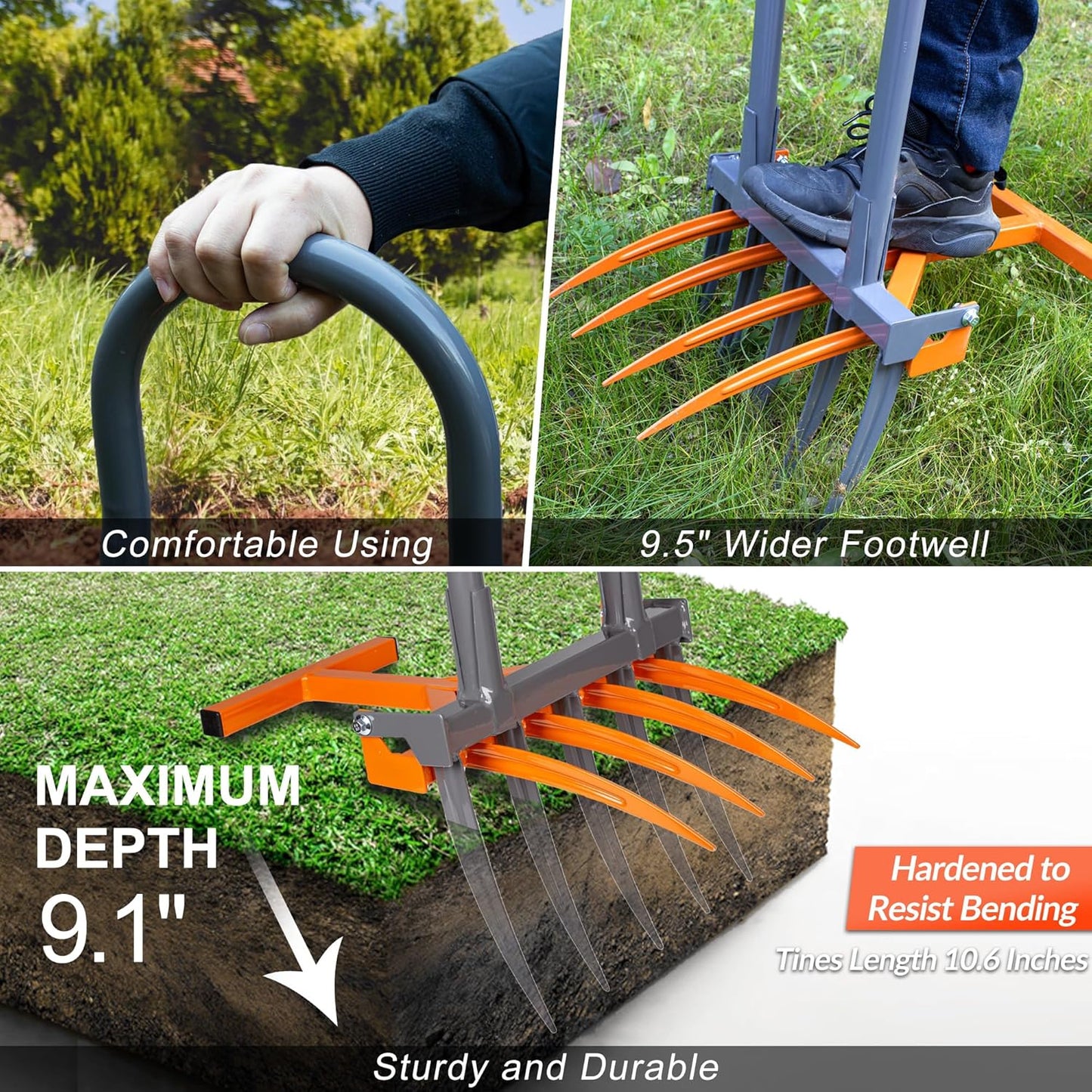 Walensee Broad Fork Garden Tool, 9 Tines Heavy Duty Broadfork Hand Til