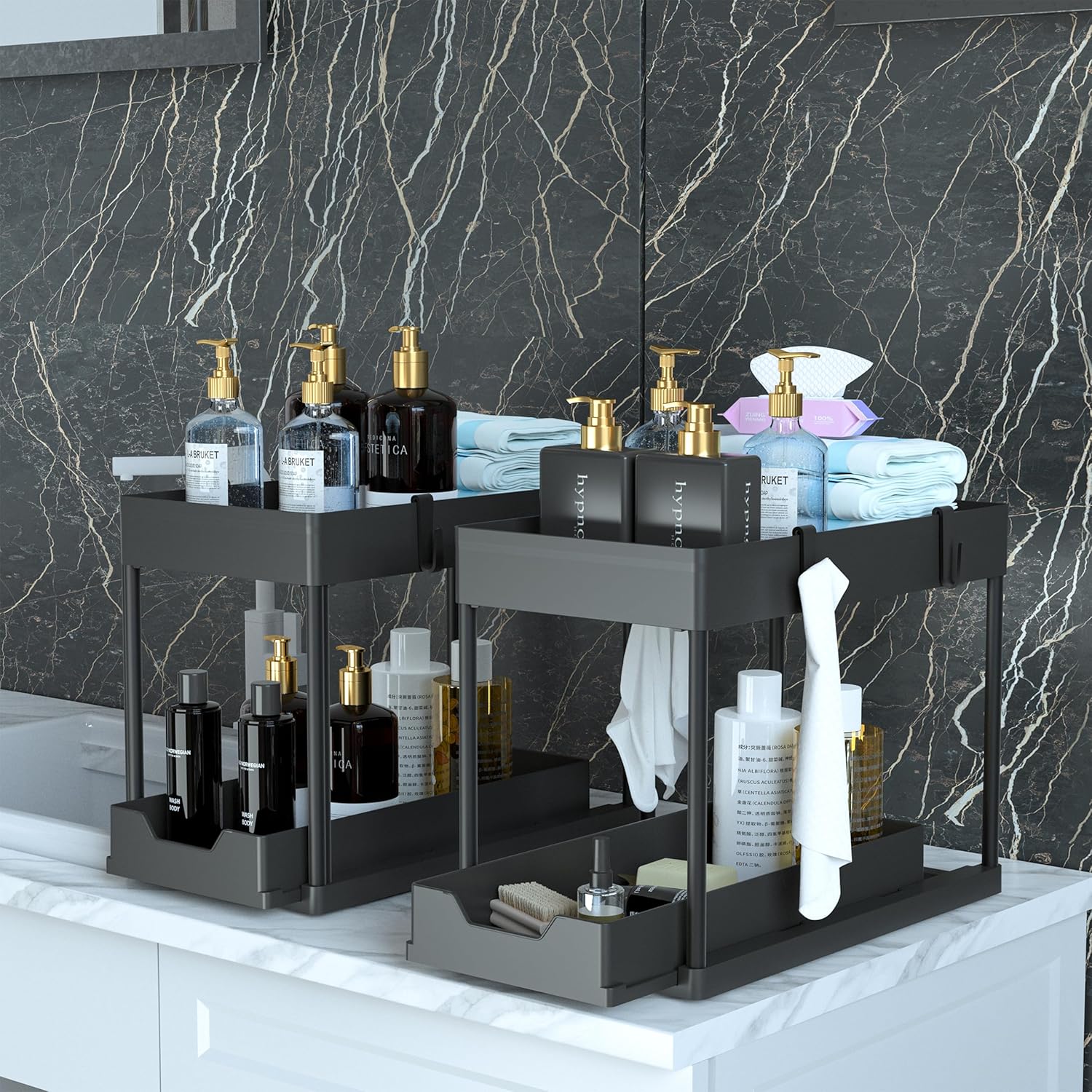 DEKAVA Under Sink Organizer 2 Pack, Bathroom Cabinet Organizer, 2 Tier