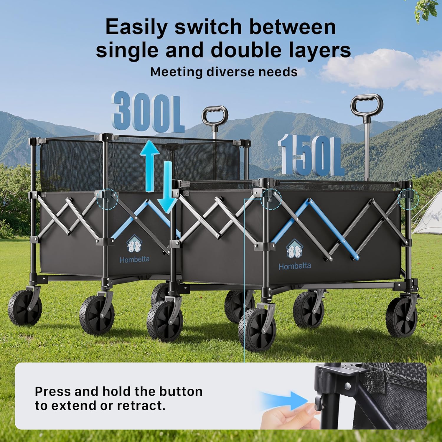 Homebetta Collapsible Wagon Cart, 450LBS Heavy Duty Collapsible Wagon 