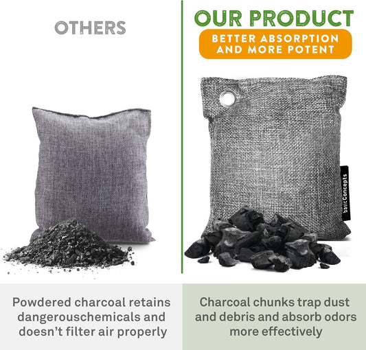 Charcoal Odor Absorber for Strong Odor (6 Pack, 100g each), Bamboo Charcoal Air Purifying Bag, Basement Musty Odor Eliminator Deodorizer, Activated Charcoal Odor Absorber for Closet, Shoe, Car