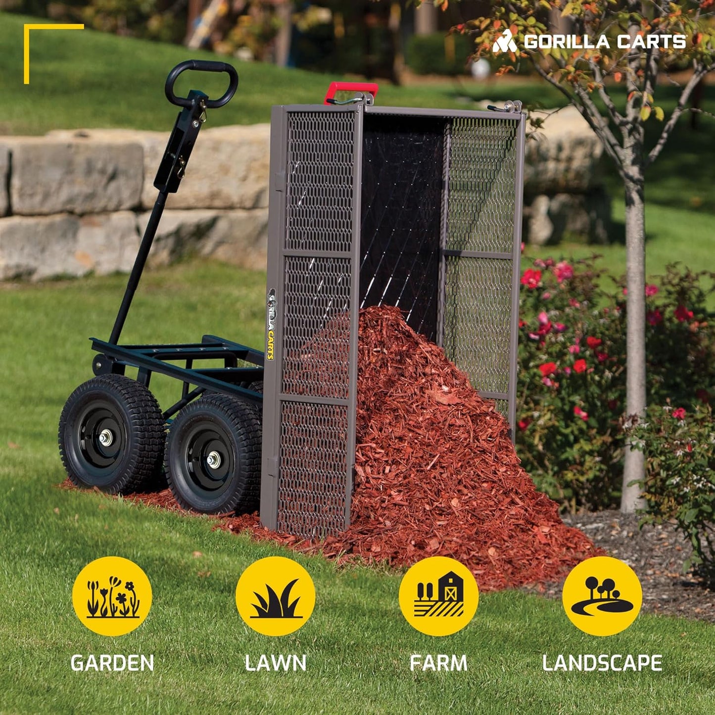 Gorilla Carts Steel Dump Cart, 5 Cu Ft Bed, 1200 lb Load Capacity, Gra