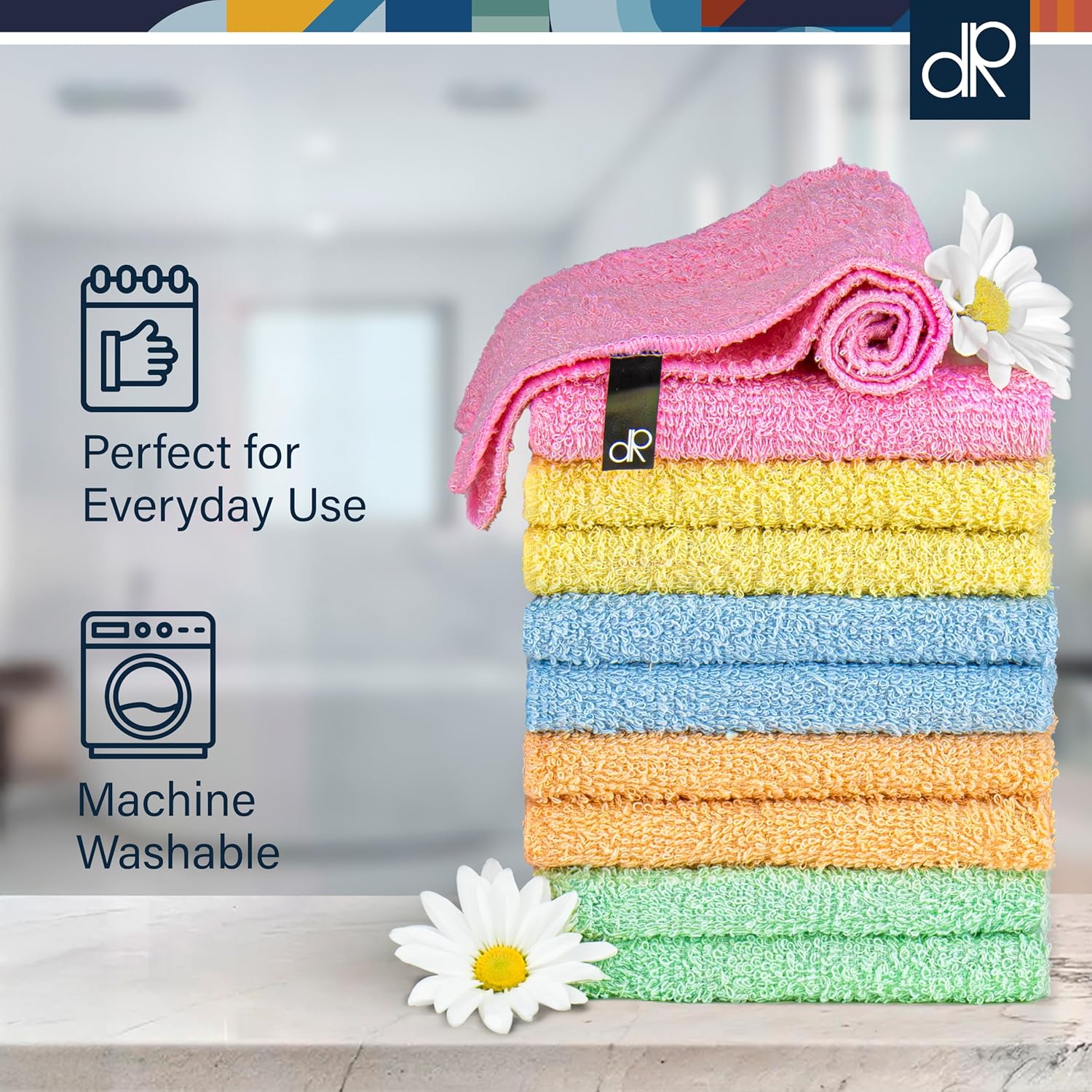 DecorRack 10 Pack 100% Cotton Wash Cloth, Luxurious Soft, 12 x 12 inch