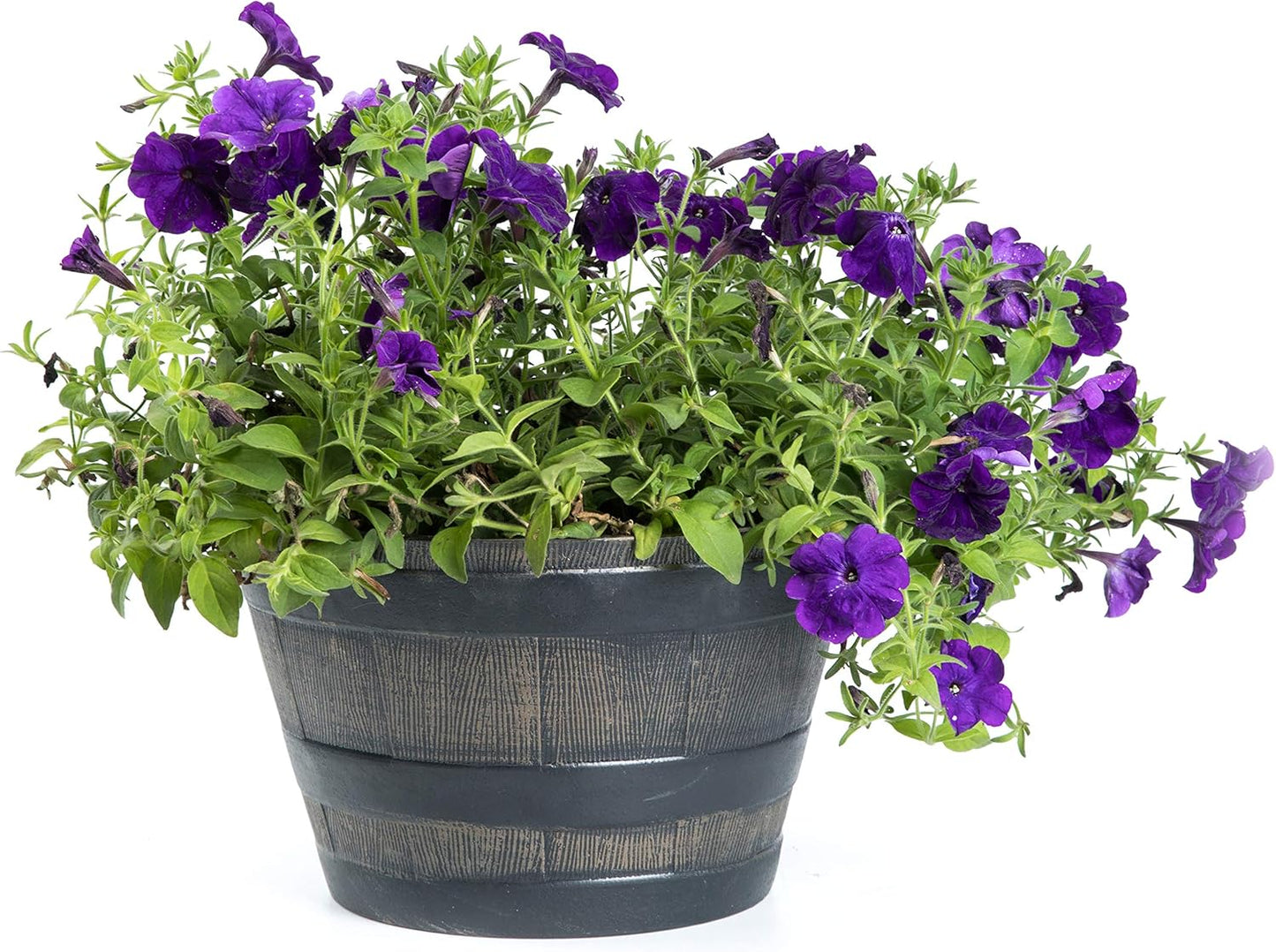 Gardenised Rustic Wood- Look Plastic Half Barrel Flower Pot Bucket Planter, Pack of 4