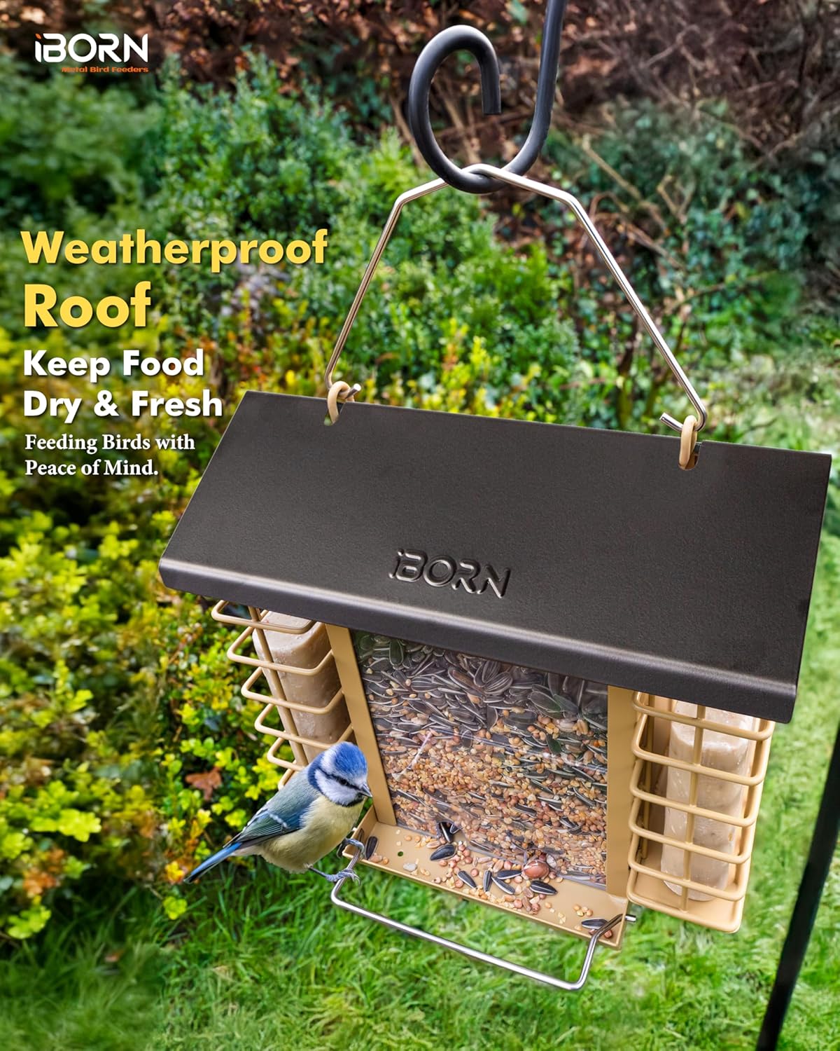 iBorn Bird Feeders for Outdoors,Bird Feeder with Double Suet Holders,S