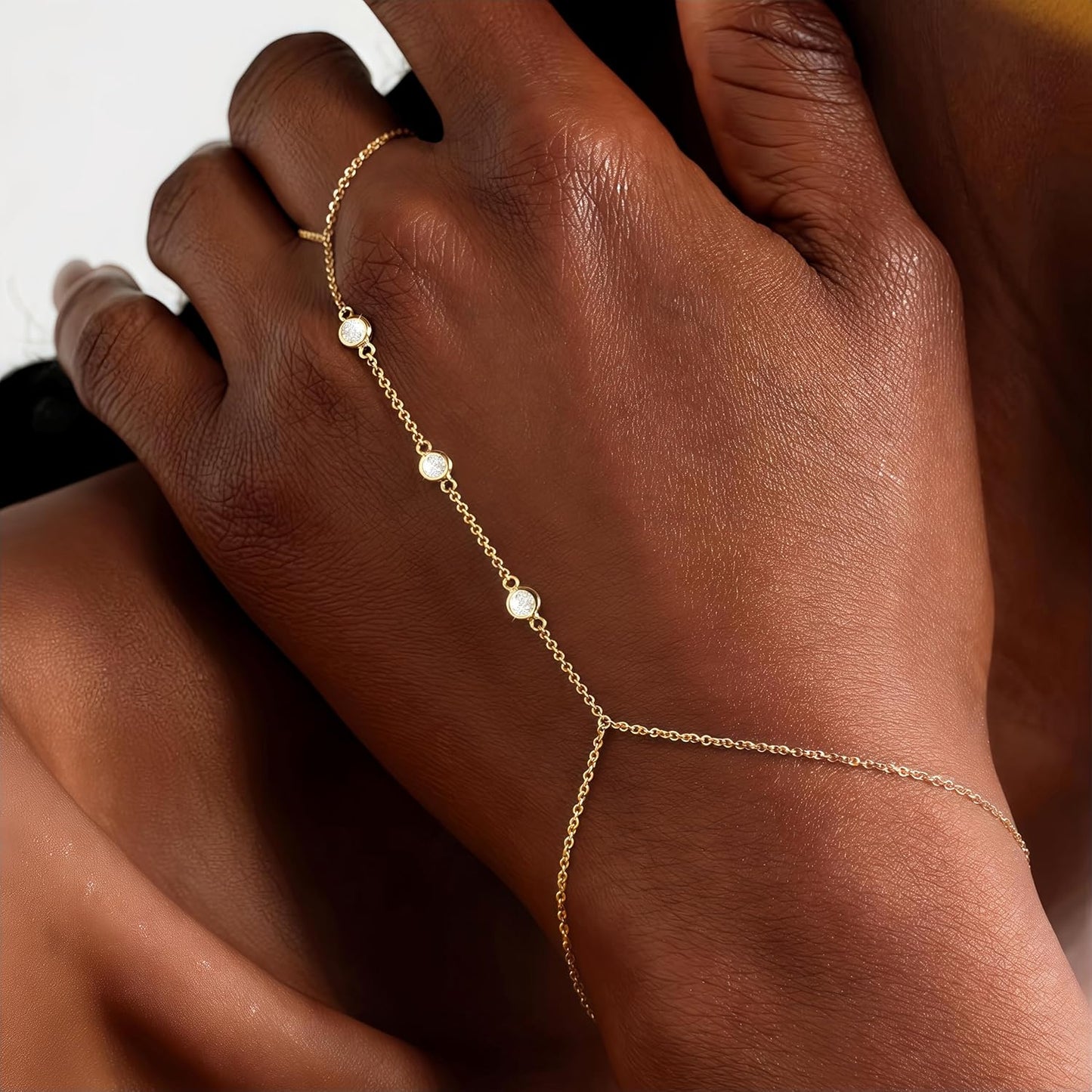 3PCS 14K Gold-Plated Hand Chain Bracelets for Women, Stack Bracelets S