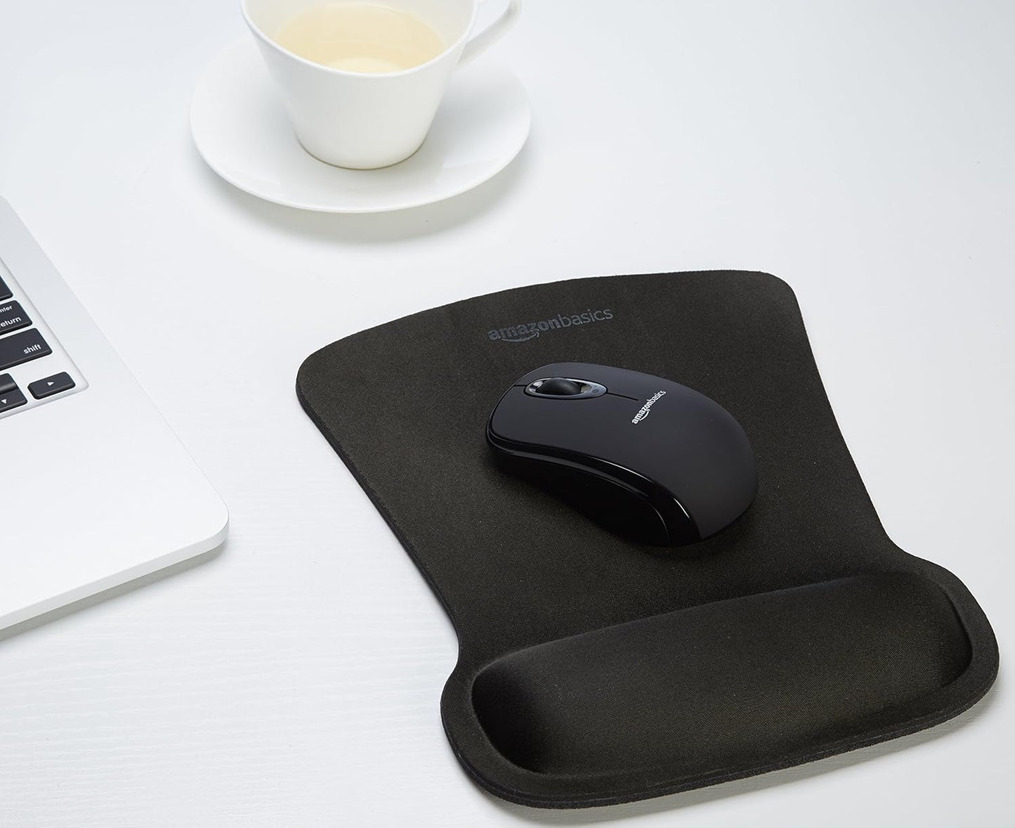 Amazon Basics Irregular Ergonomic Gel Computer Mouse Pad with Wrist Support for Pain Relief, Non-Slip, 10.1L x 8.1W inches, Black