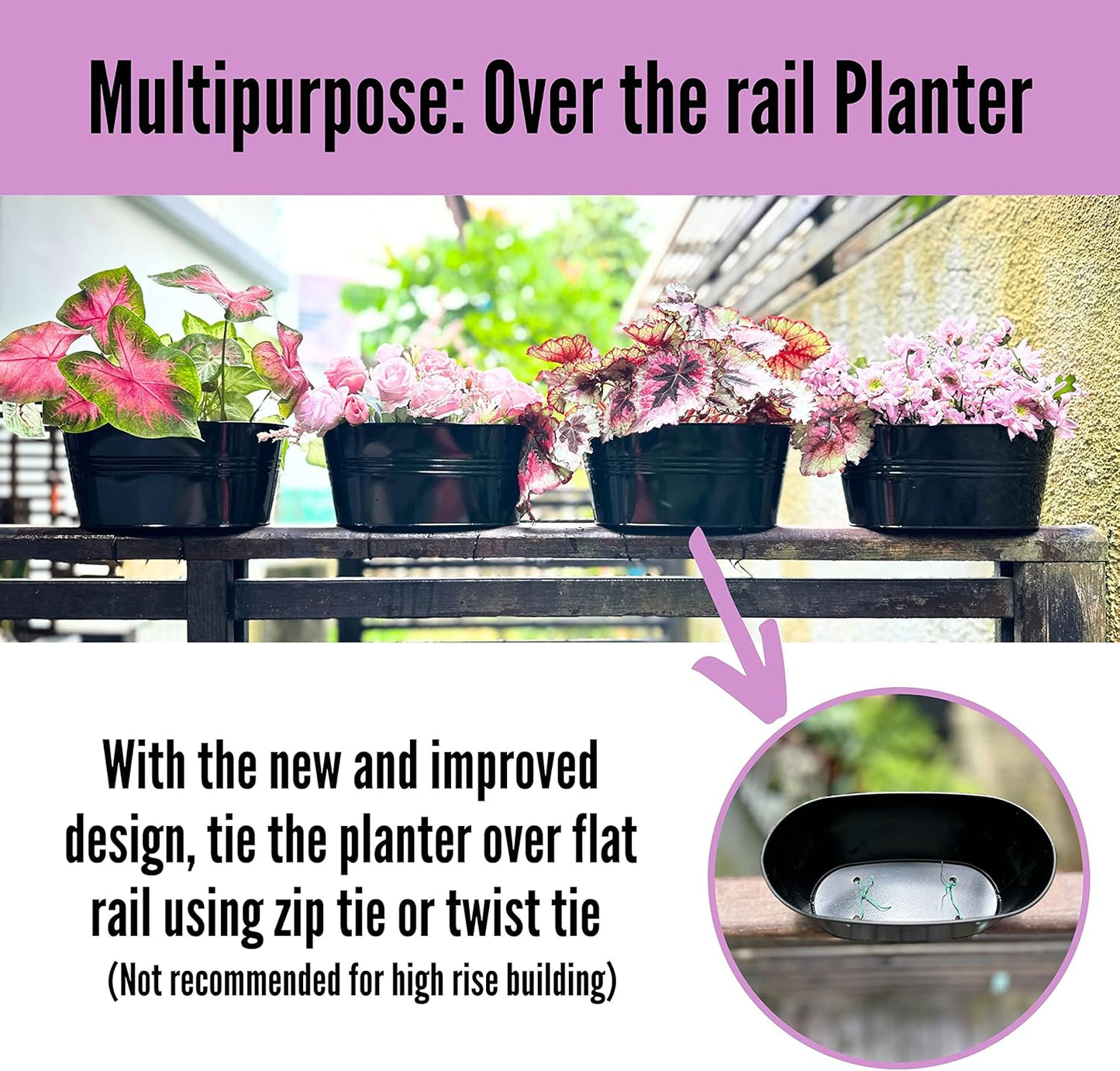 LaLaGreen Rail Planter Outdoor Plants (2 Pack, 9.8 Inch) Small and Cut