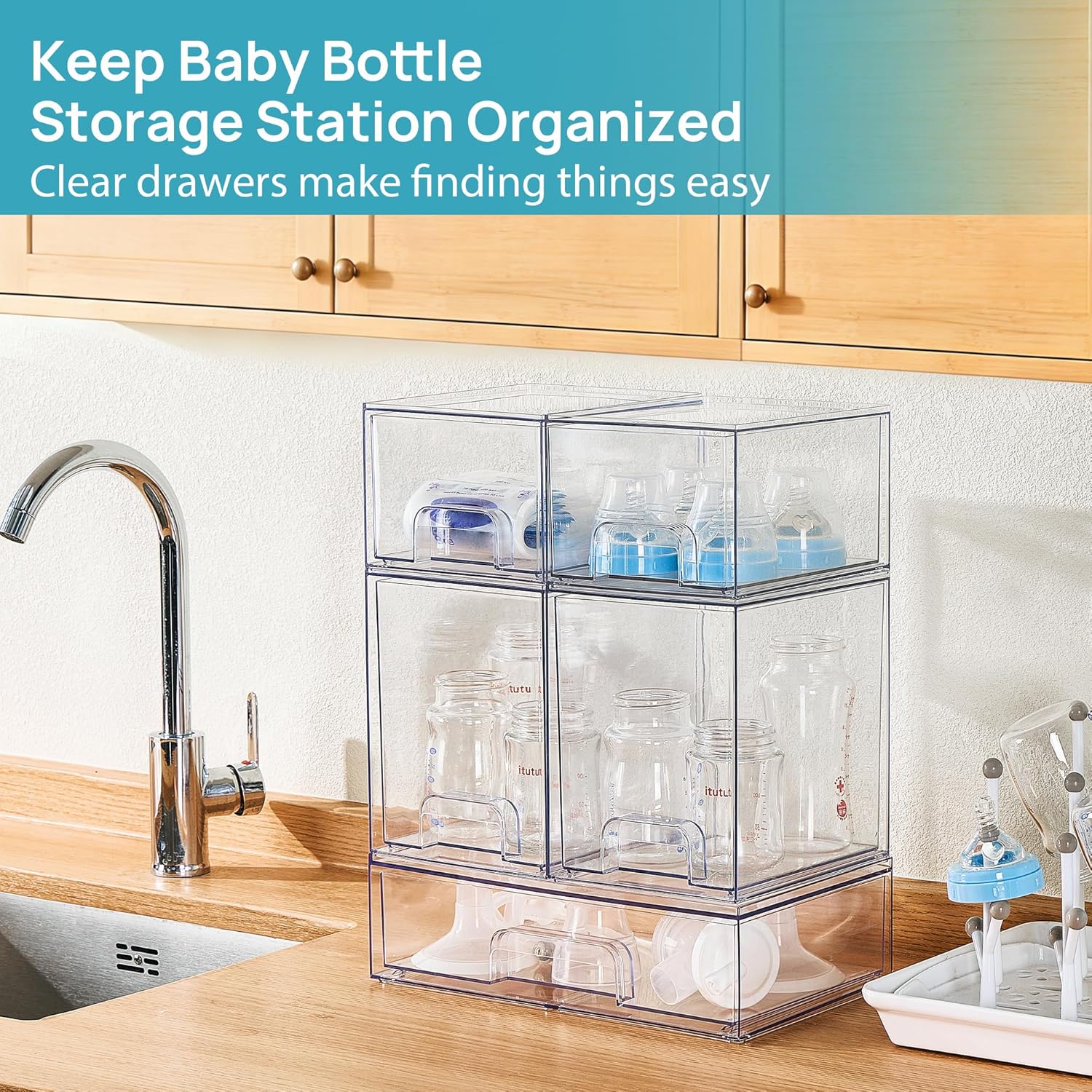 Vtopmart Stackable Storage Drawers Set of 5, Clear Plastic Organizer B