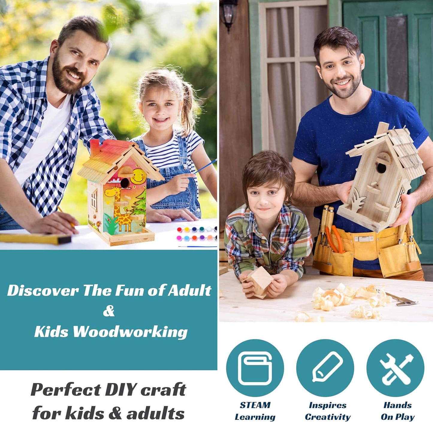 Wooden Birdhouse Kit for Adults to Build, DIY Bird House Craft Kits to Paint, Adult Woodworking Building Kits Birdhouse for Outside, Garden, Yard (Wood, 8.5in)