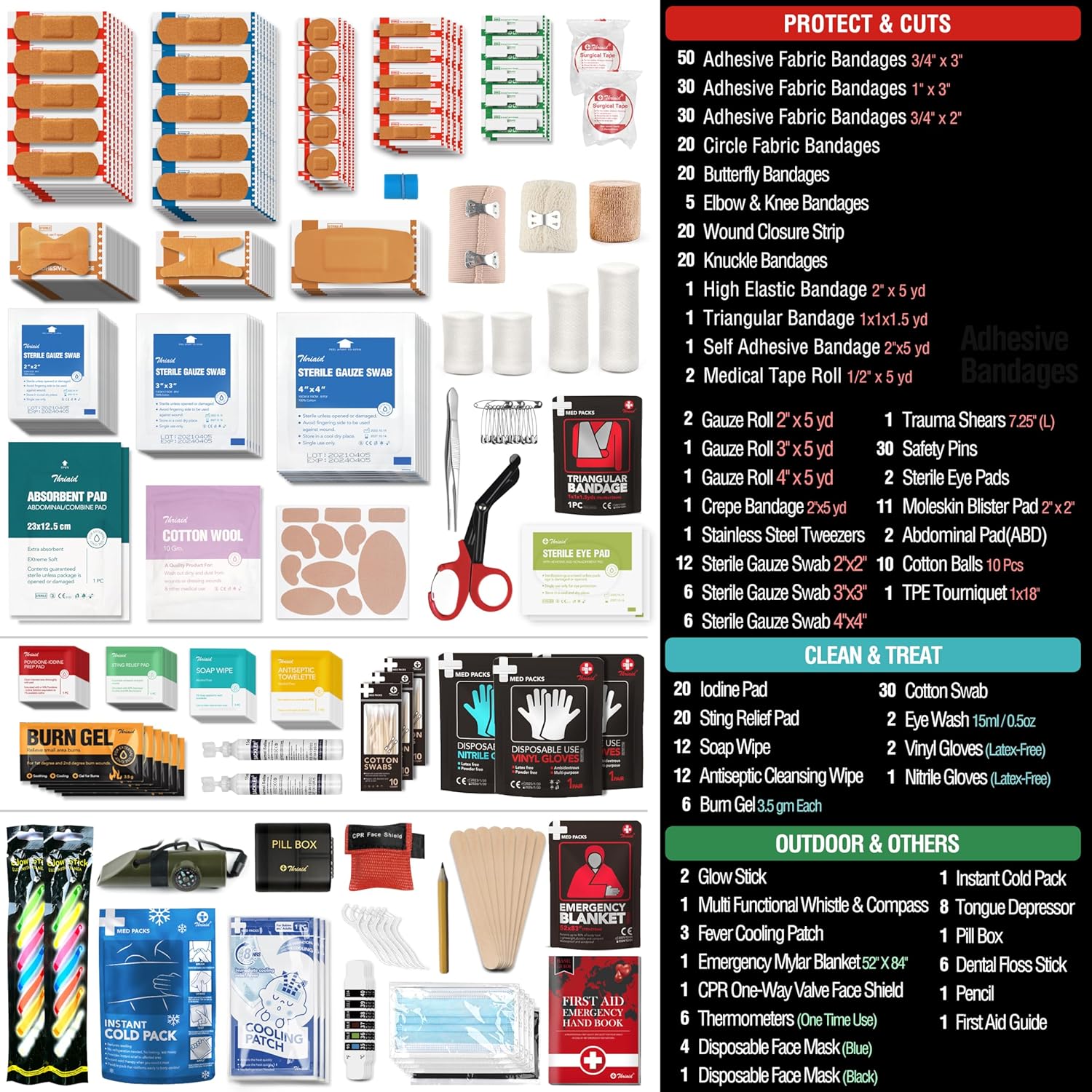 430 Piece First Aid Kit, Well-Organized Premium Waterproof Compact Tra