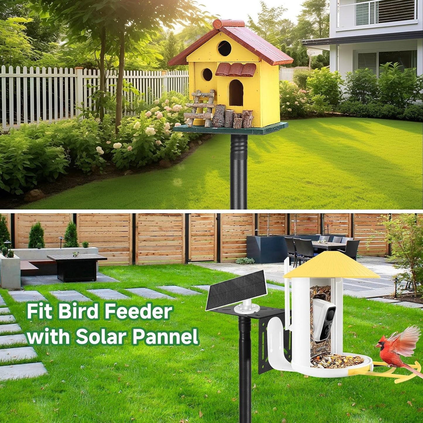 Smart Bird Feeder Pole Stand 79In,Adjustable Height Metal Bird House Pole for Outdoor Garden with Multiple Mounting Options Round Squirrel Baffle High 79in (79'' Pole)