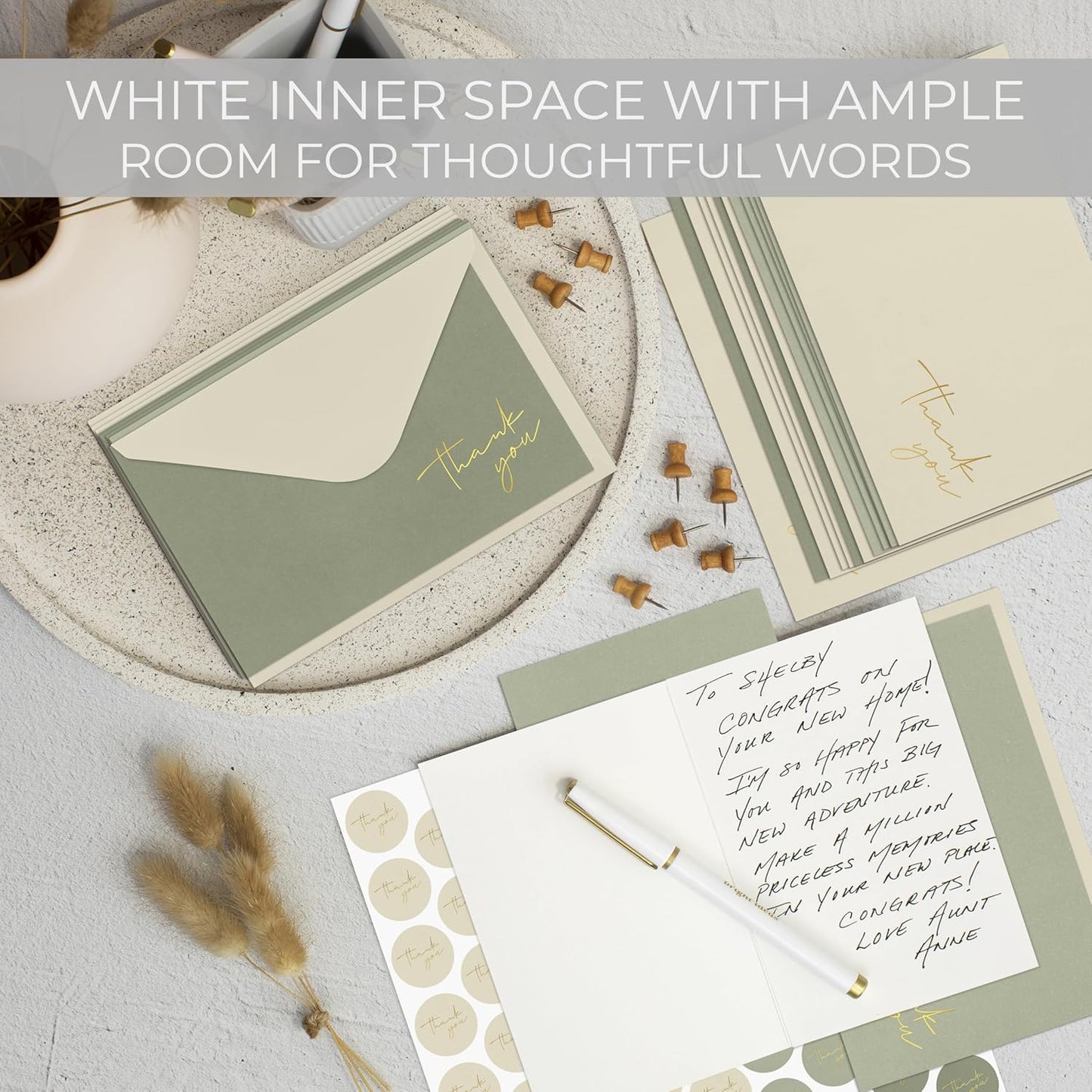 Beautiful Thank You Cards Set of 30 With Envelopes and Stickers - Elegant Blank Cards For Personalized Notes - Perfect Bulk Stationary Set For All Occasions incl. Weddings, Business & Baby Showers
