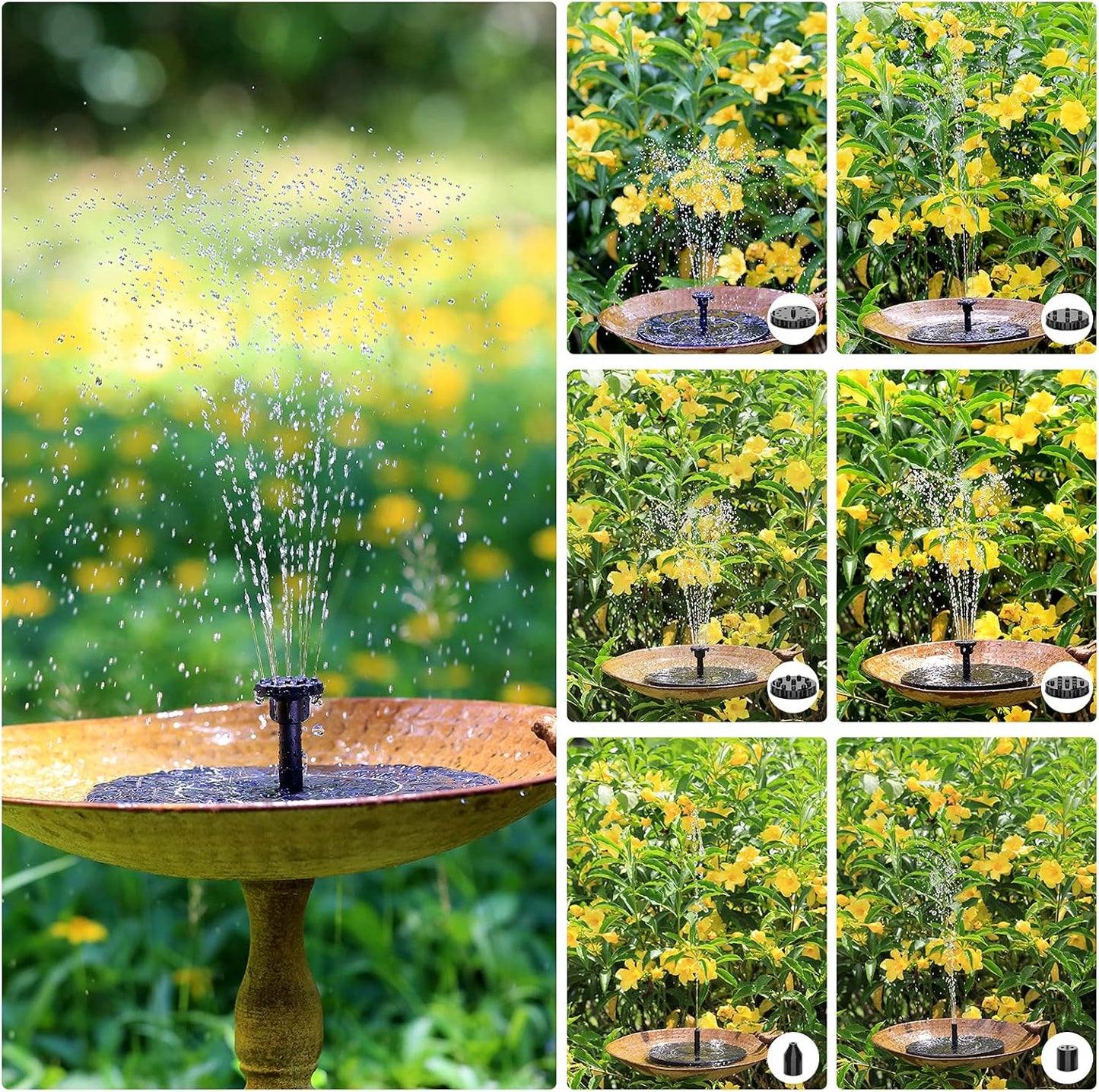 AISITIN Solar Fountain Pump 2.5W, 6.7" Solar Powered Water Fountain Pump for Bird Bath, solar pump for fountain with 6 Nozzles for Garden, Ponds, Pool, Fish Tank, Outdoor and Aquarium