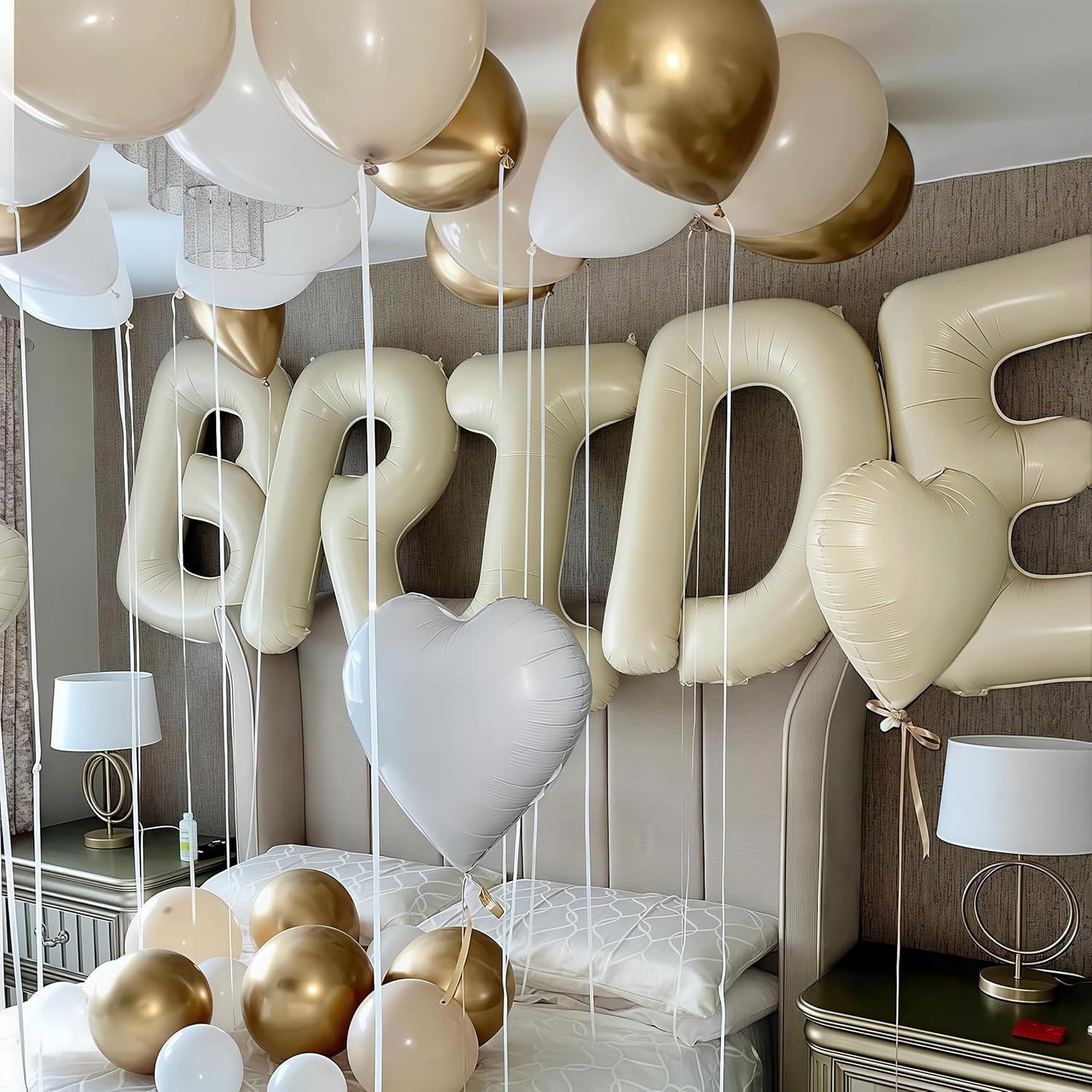 40 Inch Beige BRIDE Balloons Bachelorette for Bridal Shower, Cream White Sand Bride Mylar Foil Banner Letter Sign, Bridal Balloon Banner for Wedding Engagement Bride To Be Party Favors Decorations