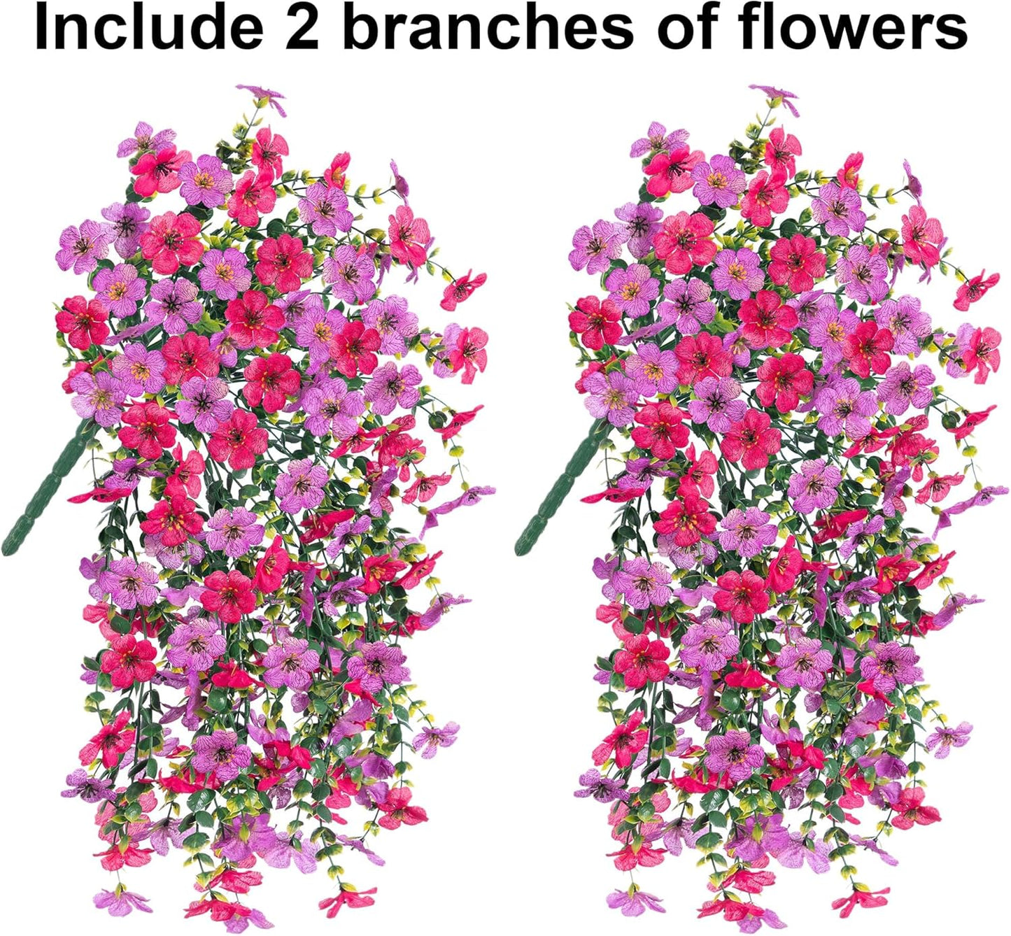 HyeFlora Artificial Flowers for Outdoors Fake Hanging Decoration, 2Pcs Purple and Hotpink Spring Decor, Realistic Plants, UV & Fading Resistant Silk Flower for Porch Patio Balcony Planter Yard