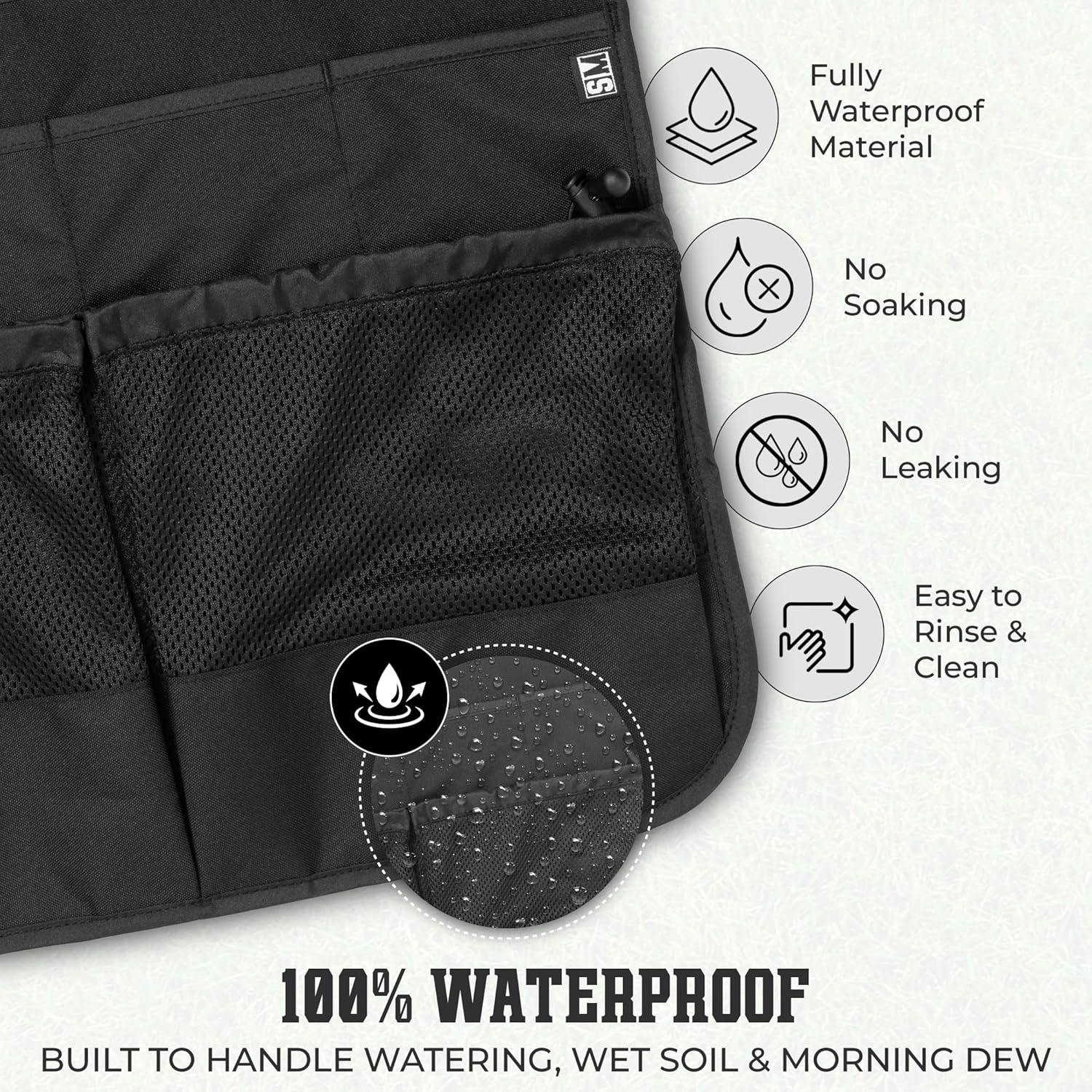 Waterproof Gardening Apron with Mesh Pouch Pockets for Tools, Fruit, V