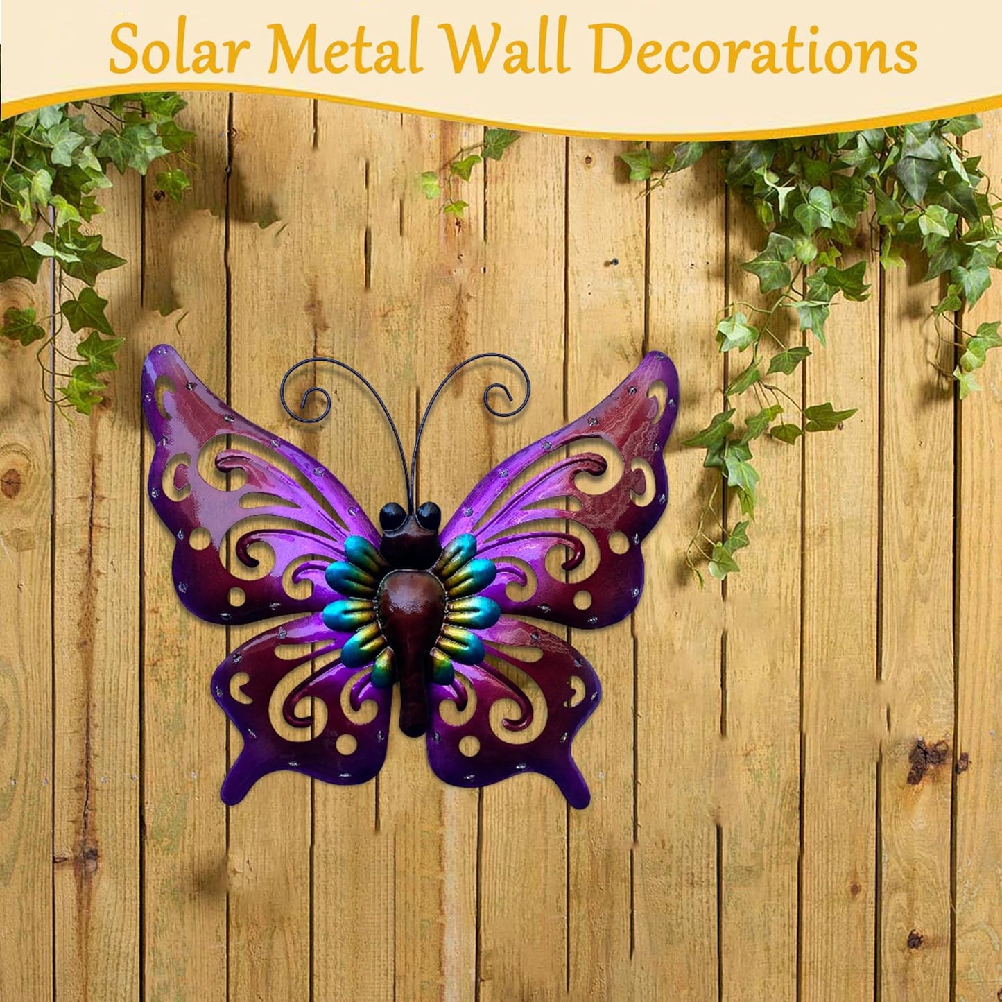 WAIU Solar LED Butterfly Lights, Metal Hanging Wall Art Decor, Waterproof Outdoor Decoration for Patio Garden Yard Fence, Valentine Gifts