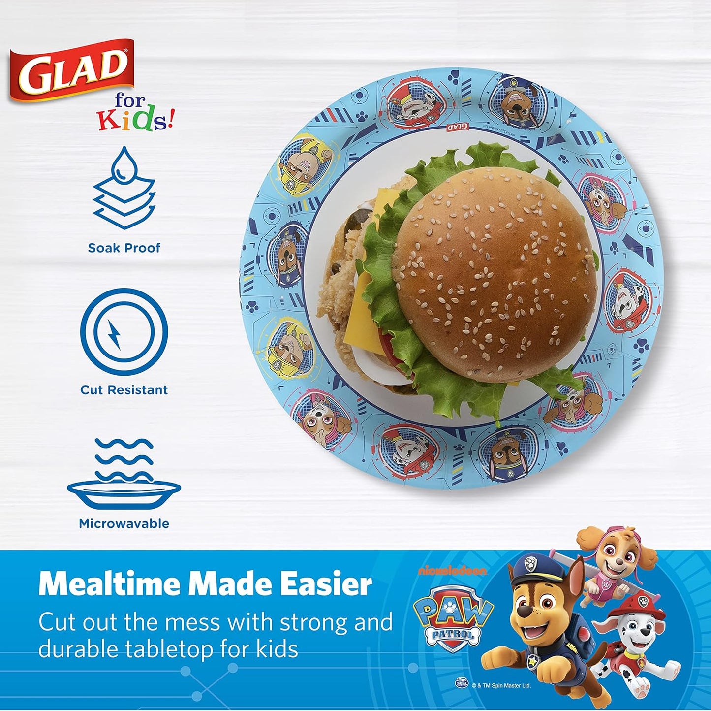 Glad for Kids Paw Patrol Disposable Paper Plates, Heavy Duty Soak Proo