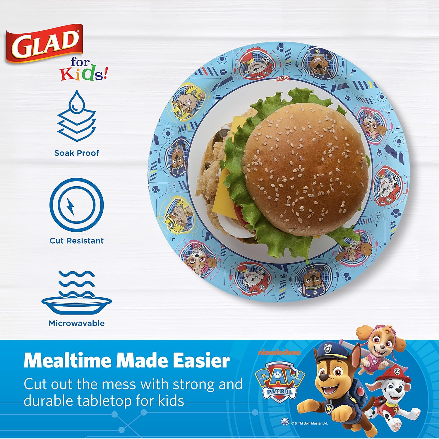 Glad for Kids Paw Patrol Disposable Paper Plates, Heavy Duty Soak Proo