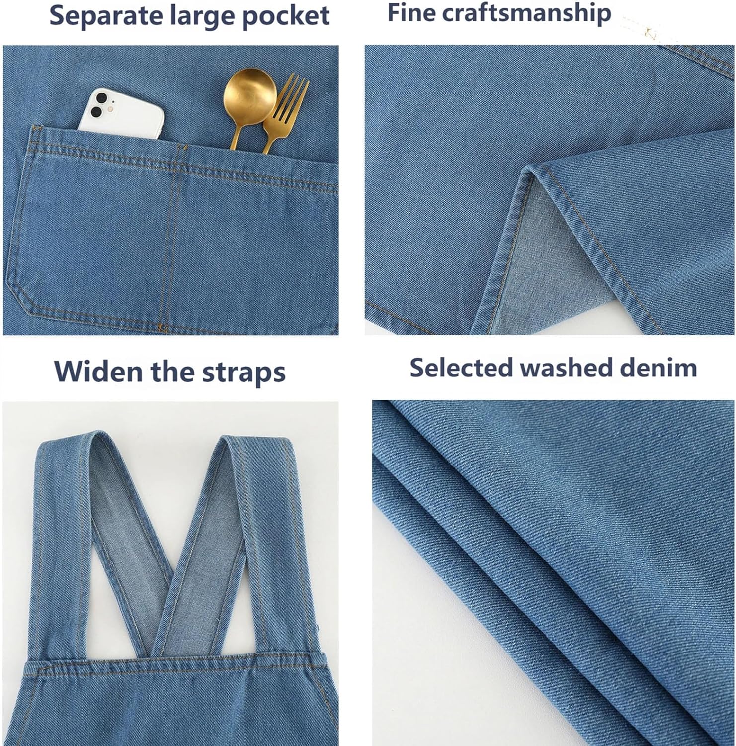 Adult Jour Apron, Lightweight Cotton Apron with Front Pocket, Denim Cr
