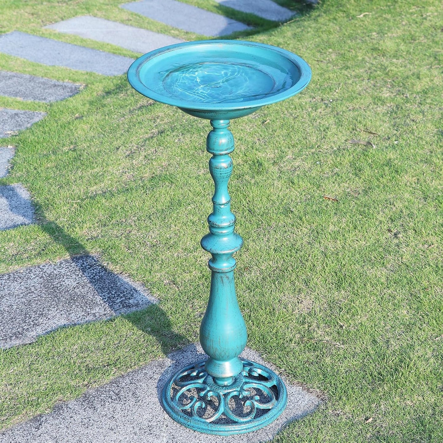 26.6”H×12.3" W Cast Iron Pedestal Bird Bath，Metal Birdbaths Bird Feede
