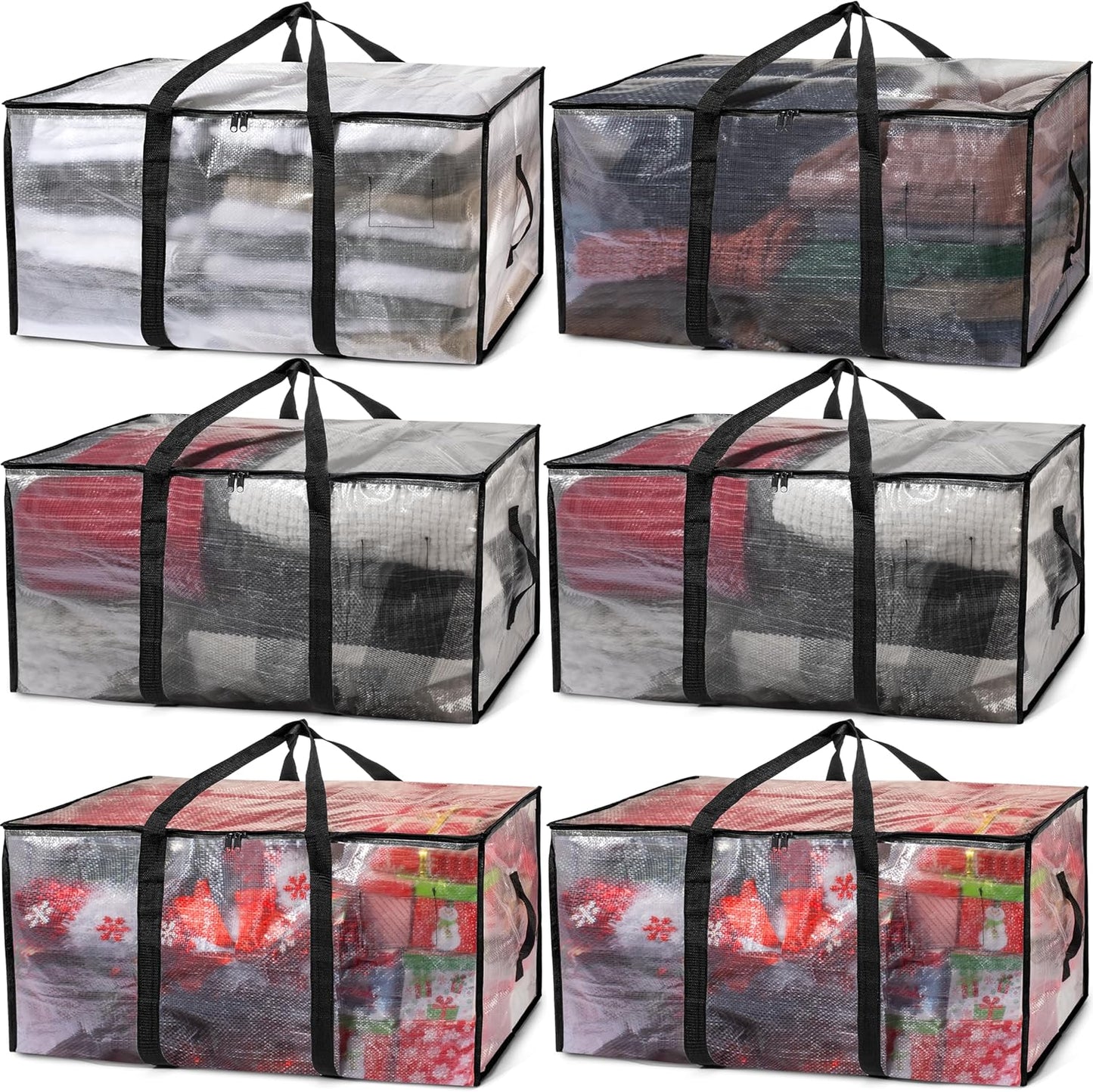 ClearSpace Clear Storage Bins with Lids or Storage Bags – Heavy Duty Moving Bags, Large Moving Boxes with Backpack Straps & Zippers – Packing Bags & Moving Supplies for College Dorm, 6 Pack
