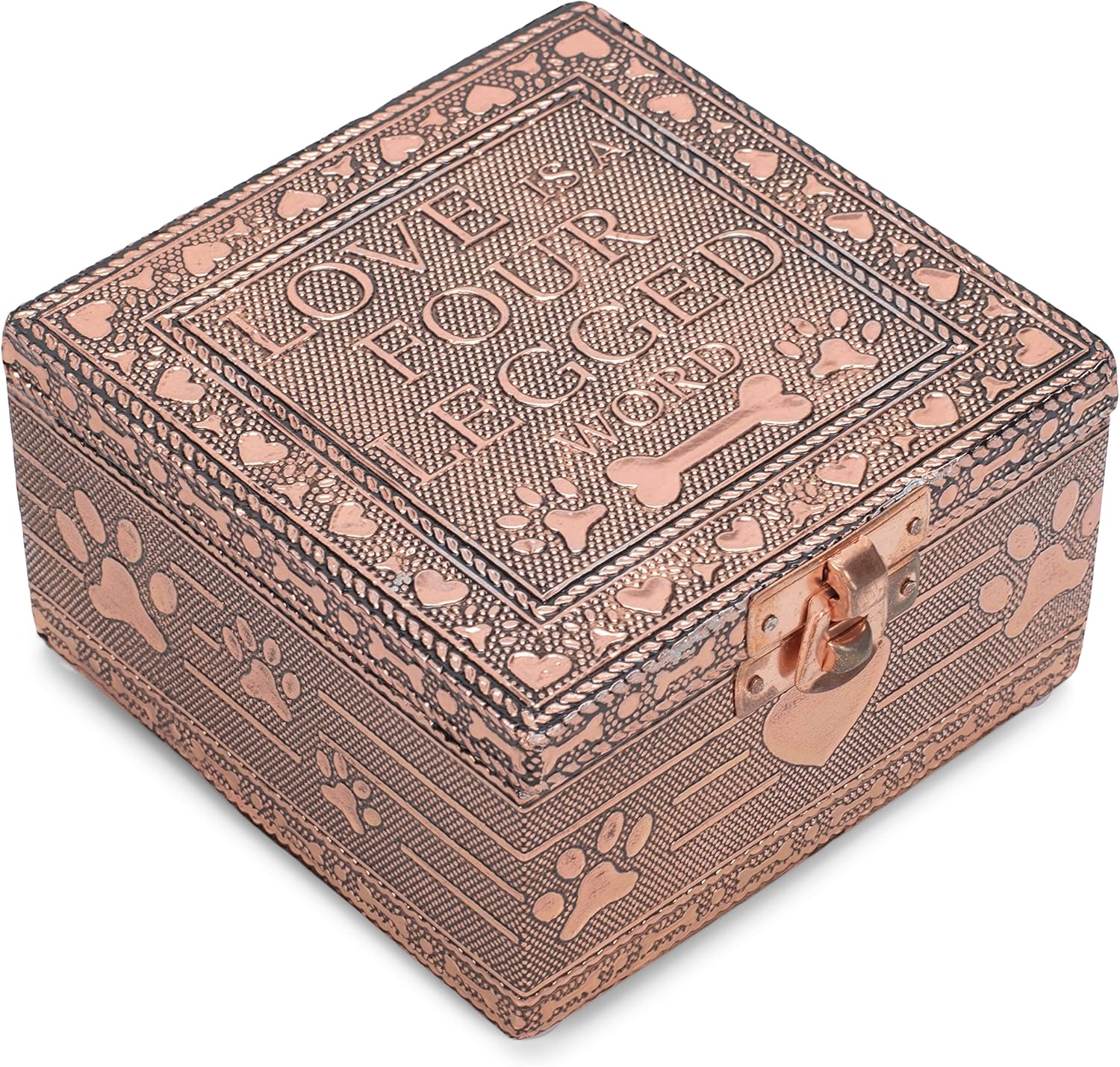 Cottage Garden Home Dog Pawprint Copper Tone Metal Jewelry Keepsake Bo