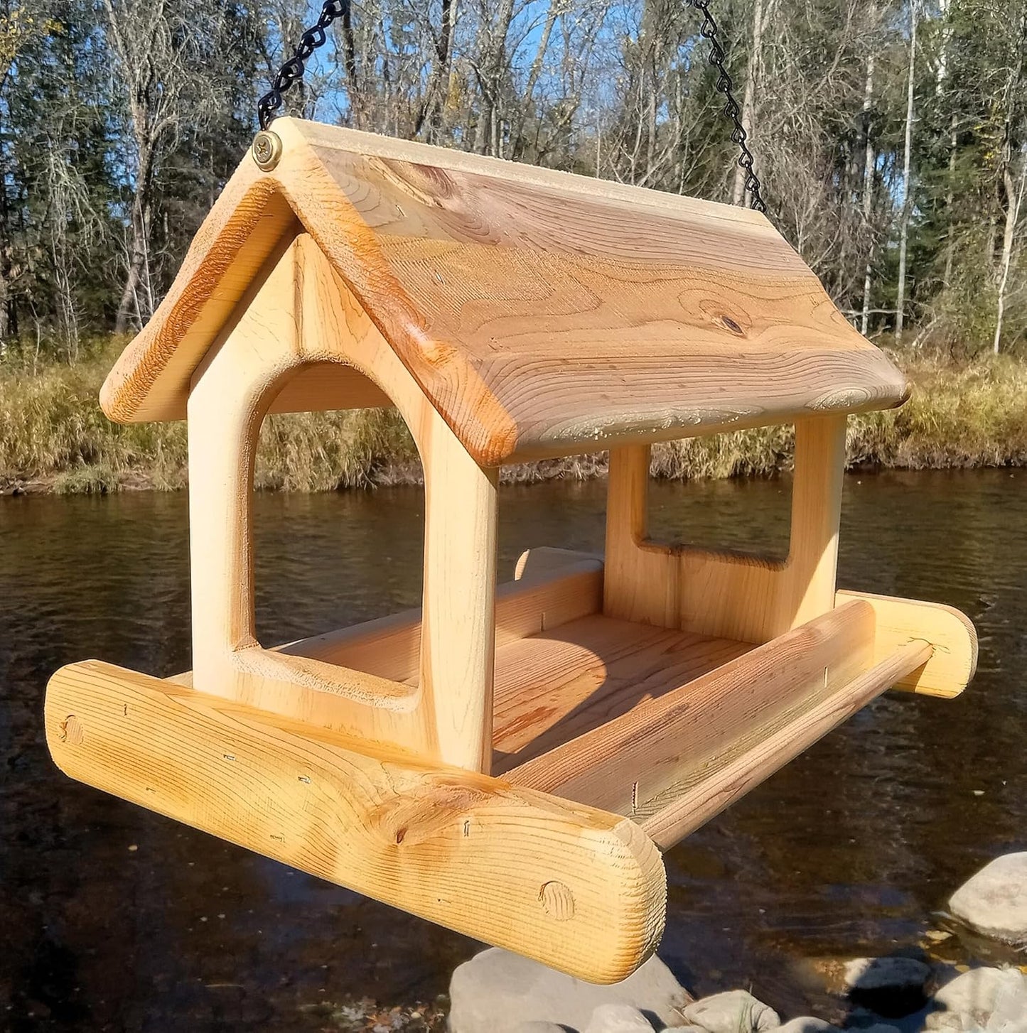 16 Inch Hanging Cedar Wood Arched Fly Through Platform Bird Feeder or 