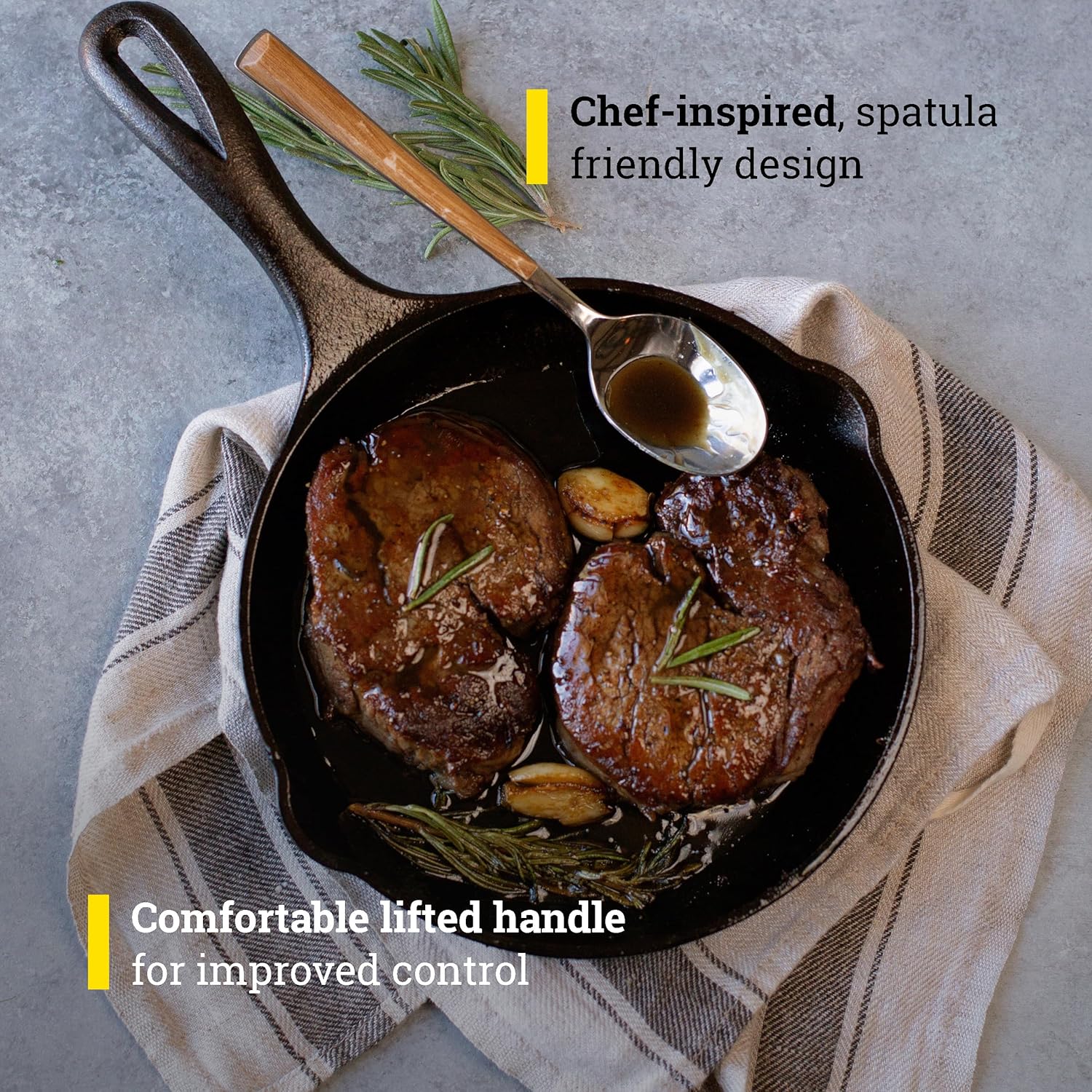 Lodge 8" Cast Iron Skillet - Chef Collection - Perfect Sear - Ergonomi
