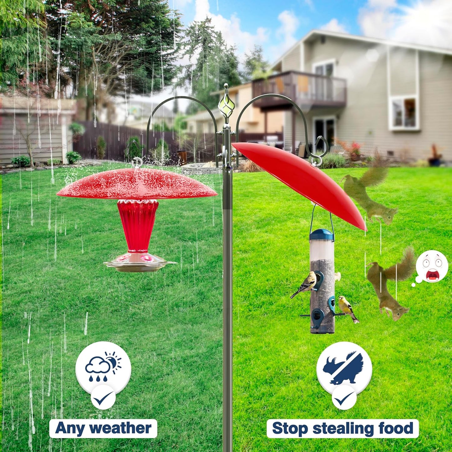 13" Hummingbird Feeder Dome Guard,Bird's Feeder Rain Cover,Squirrel Proof for Bird Feeders Pole, Smart Bird Feeders Umbrella(Bright Red), 1Pack